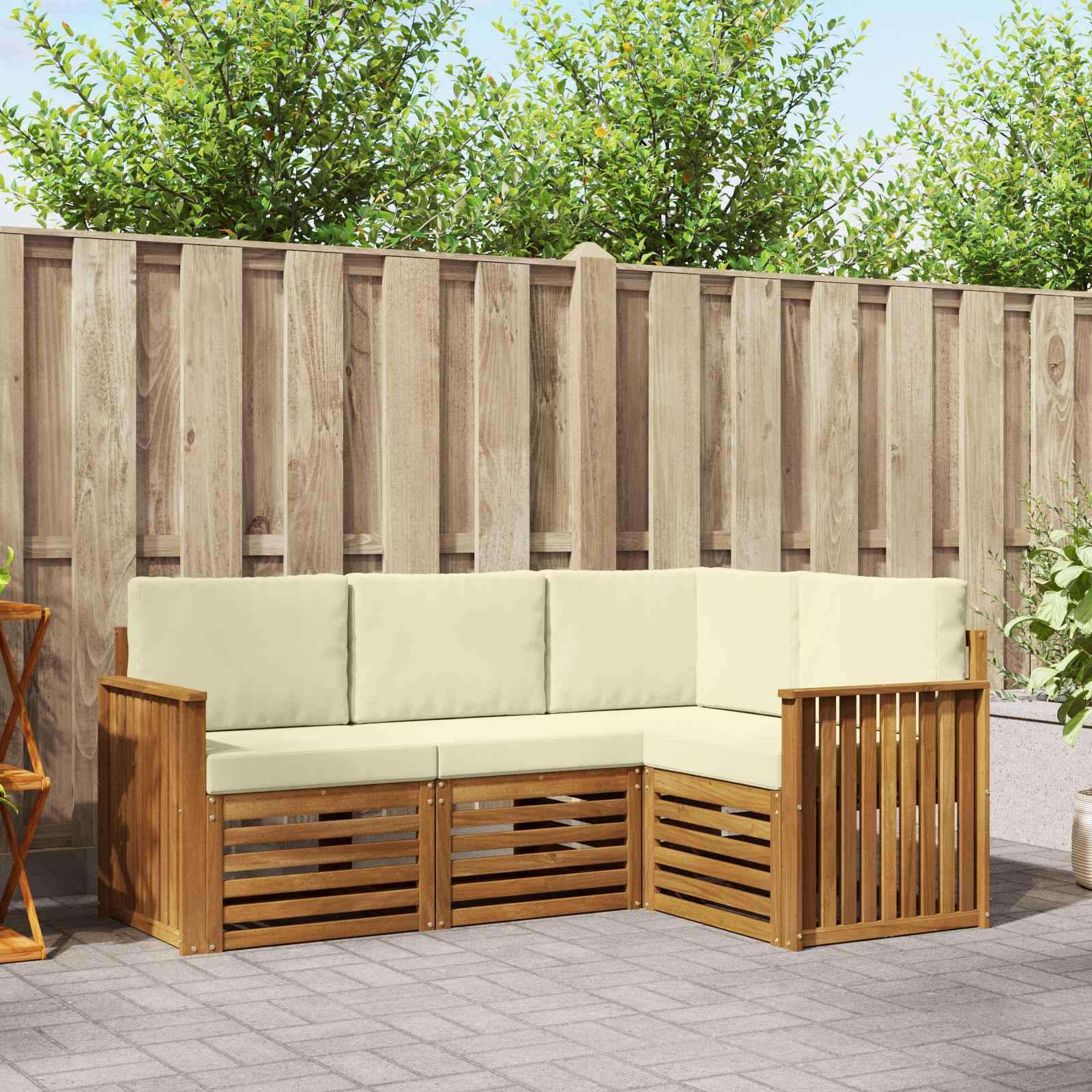 vidaXL Zestawy sof 4 pcs Naturalny i Kremowy Lite Drewno Akacji