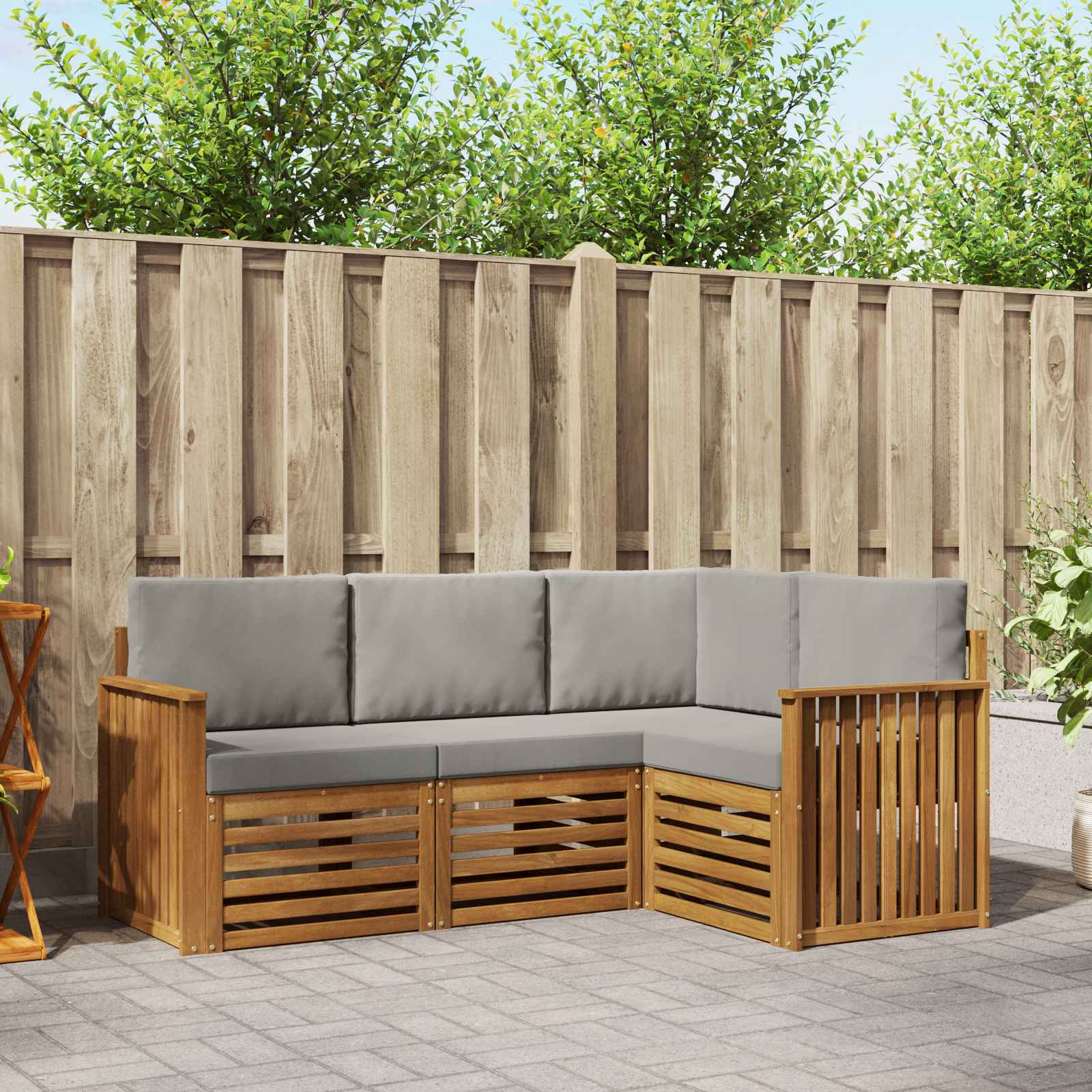 vidaXL Zestawy sof 4 pcs Naturalny i Jasny Szary Lite Drewno Akacji