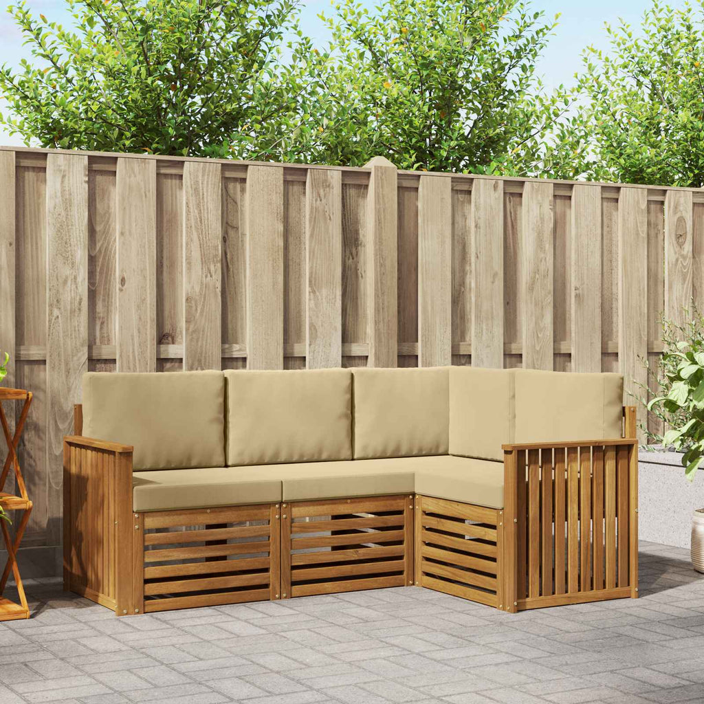 vidaXL Zestawy sof 4 pcs Naturalny i Beżowy Lite Drewno Akacji