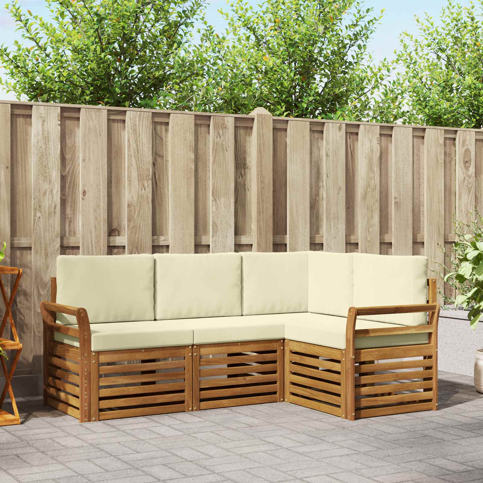 vidaXL Zestawy sof 4 pcs Naturalny i Kremowy Lite Drewno Akacji
