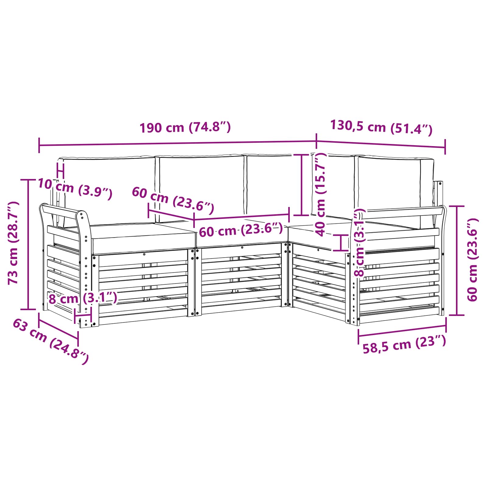 vidaXL Zestawy sof 4 pcs Naturalny i Jasny Szary Lite Drewno Akacji