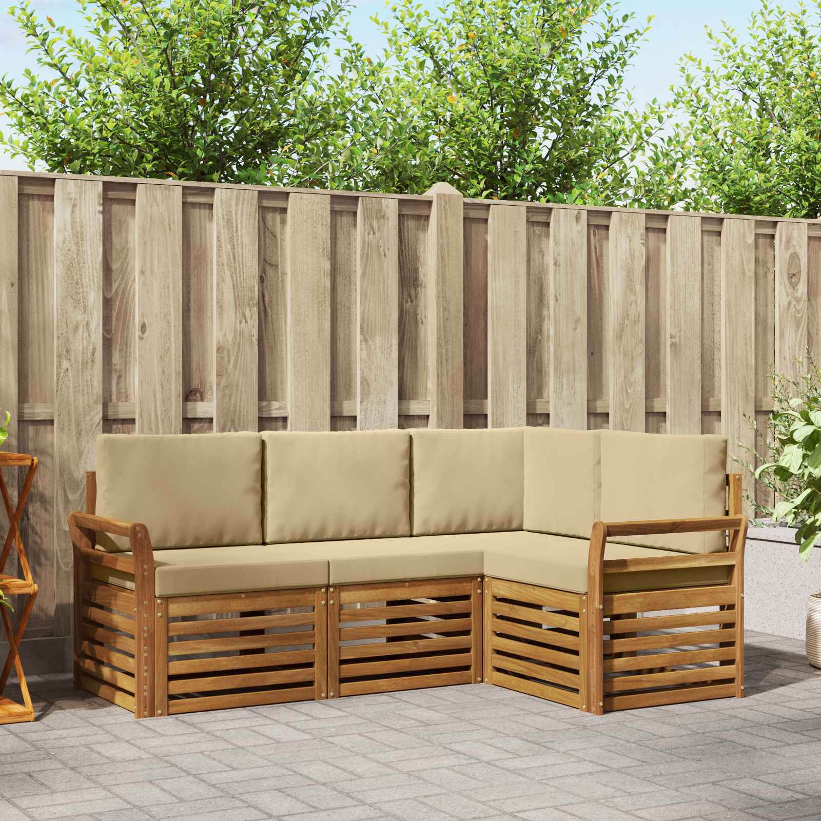 vidaXL Zestawy sof 4 pcs Naturalny i Beżowy Lite Drewno Akacji