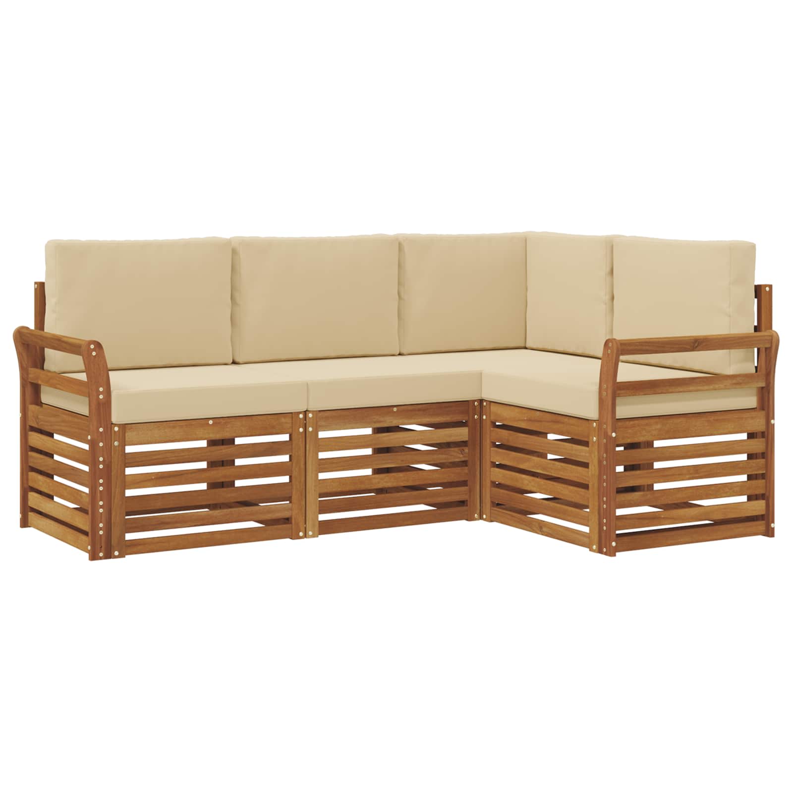 vidaXL Zestawy sof 4 pcs Naturalny i Beżowy Lite Drewno Akacji