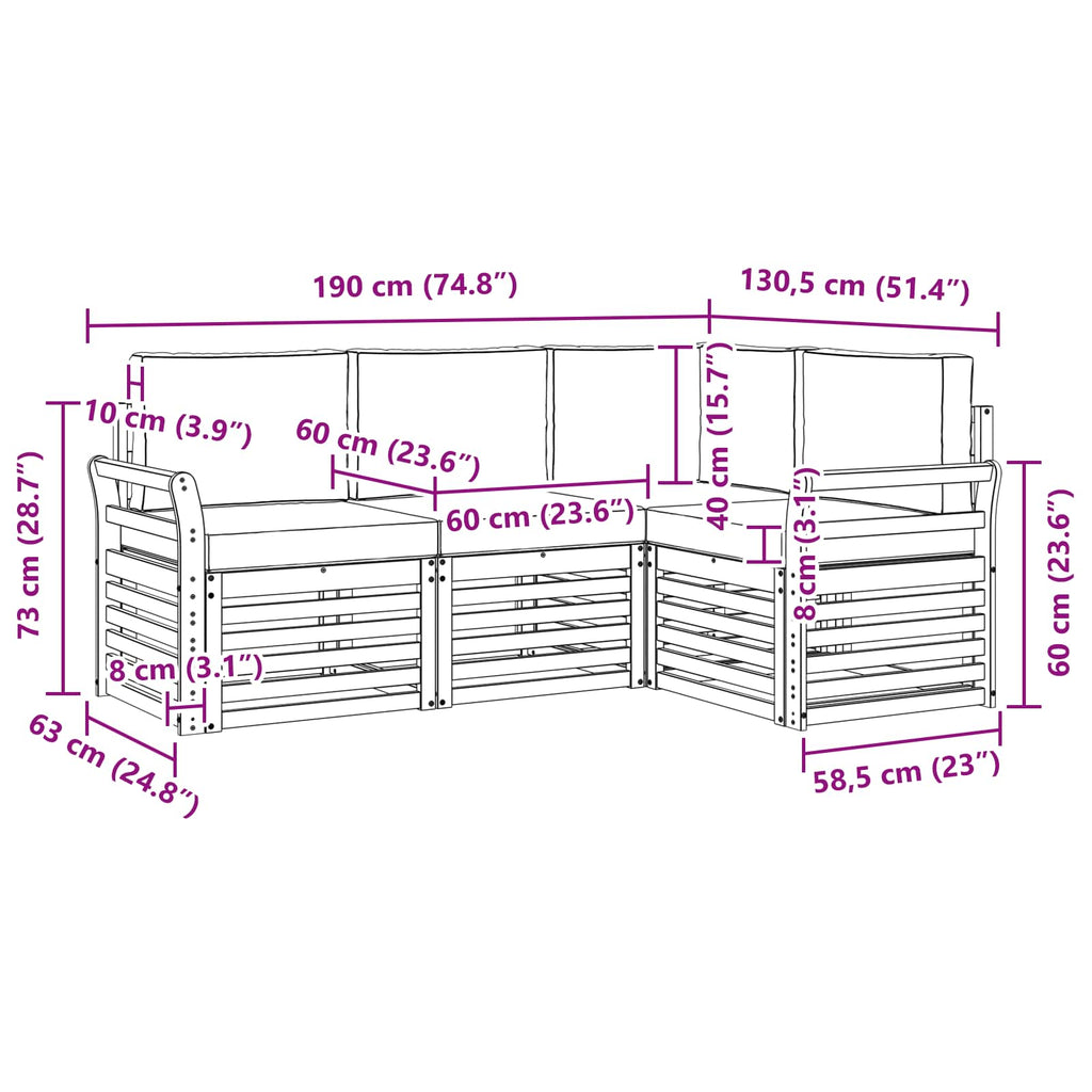 vidaXL Zestawy sof 4 pcs Naturalny i Beżowy Lite Drewno Akacji