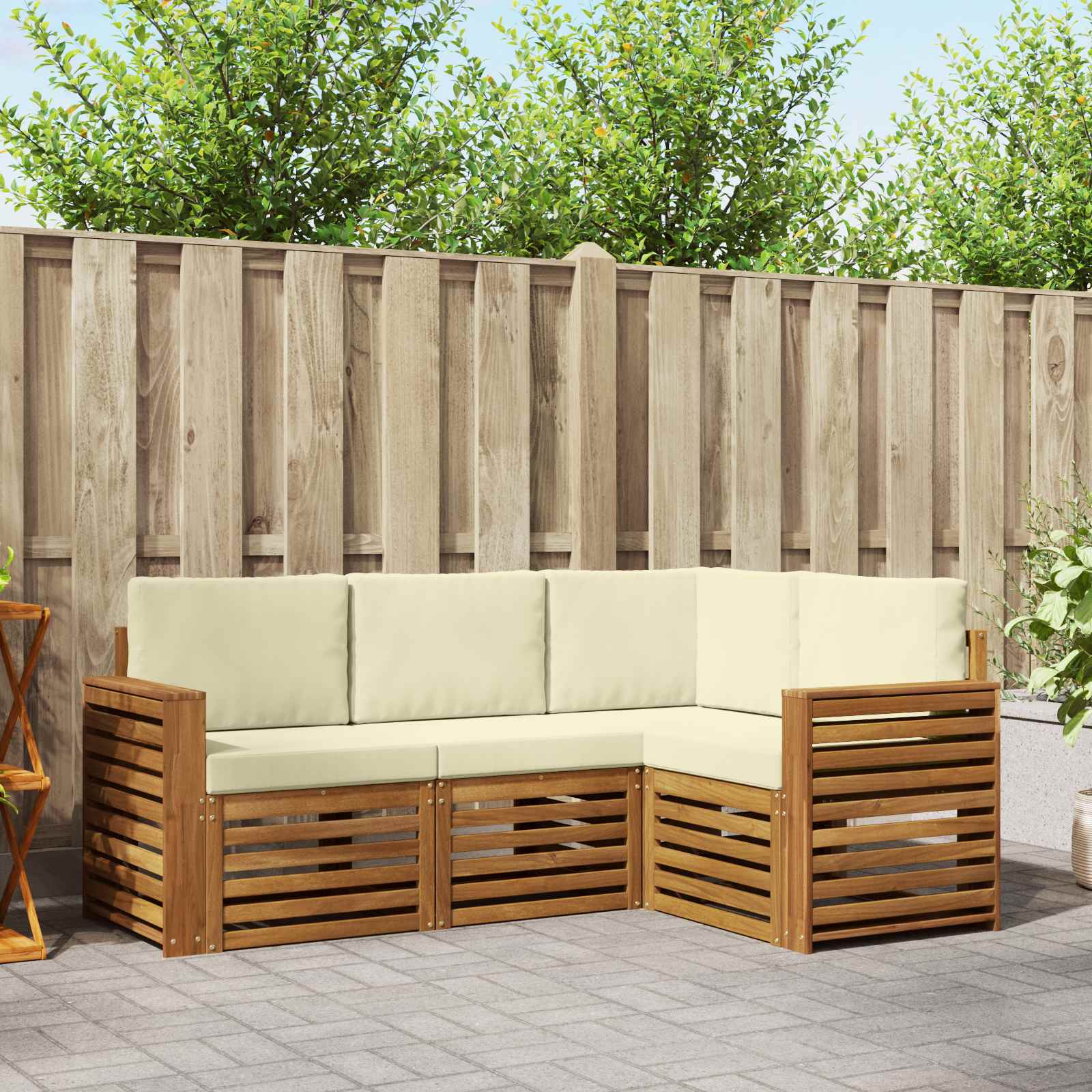 vidaXL Zestawy sof 4 pcs Naturalny i Kremowy Lite Drewno Akacji