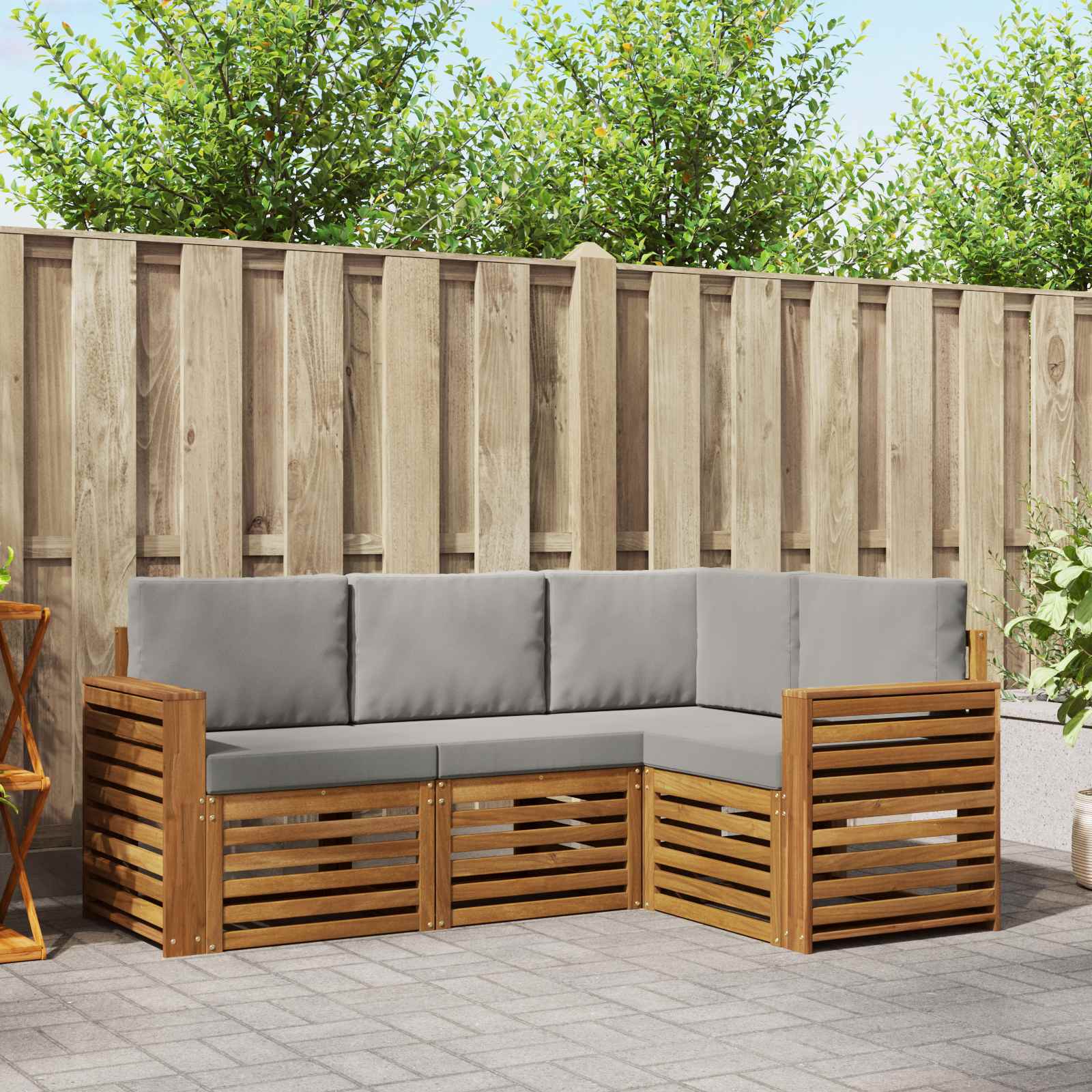 vidaXL Zestawy sof 4 pcs Naturalny i Jasny Szary Lite Drewno Akacji