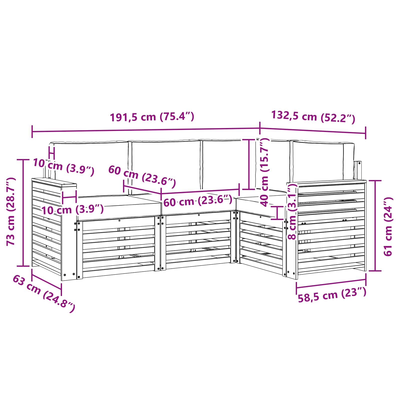 vidaXL Zestawy sof 4 pcs Naturalny i Jasny Szary Lite Drewno Akacji