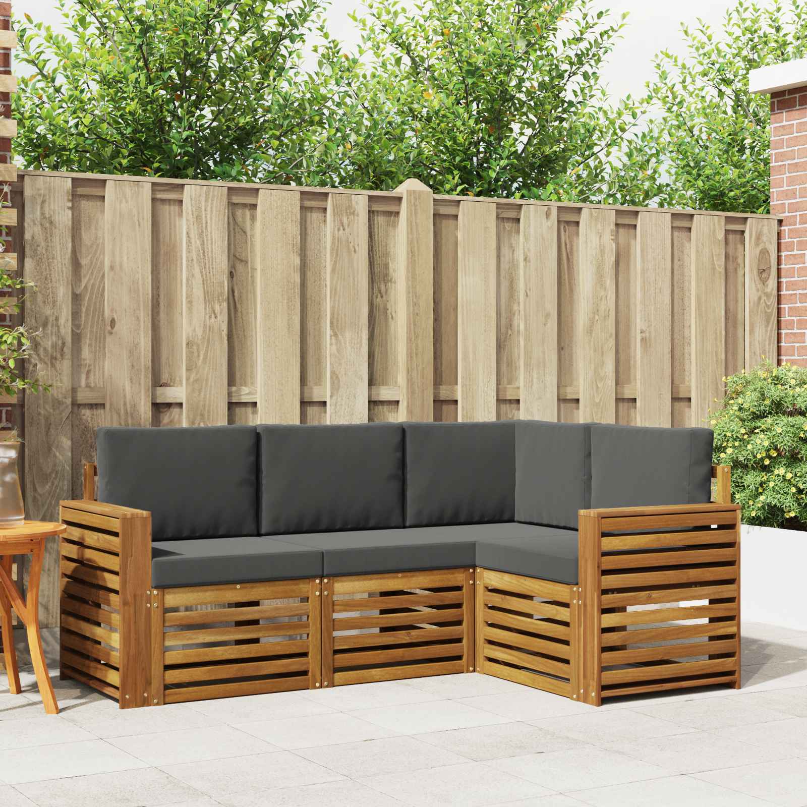 vidaXL Zestawy sof 4 pcs Naturalny i Antracytowy Lite Drewno Akacji