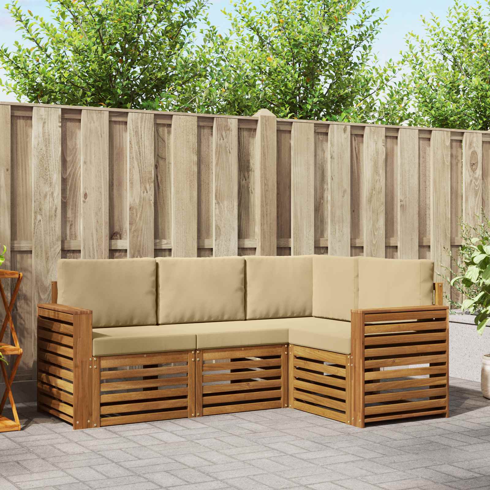 vidaXL Zestawy sof 4 pcs Naturalny i Beżowy Lite Drewno Akacji