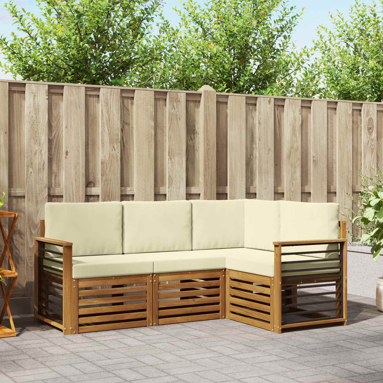 vidaXL Zestawy sof 4 pcs Naturalny i Kremowy Lite Drewno Akacji