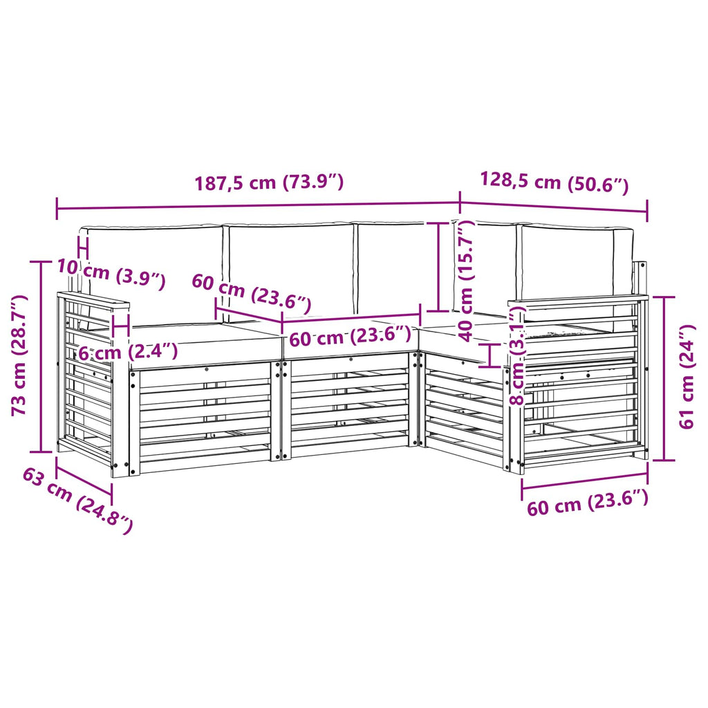 vidaXL Zestawy sof 4 pcs Naturalny i Jasny Szary Lite Drewno Akacji