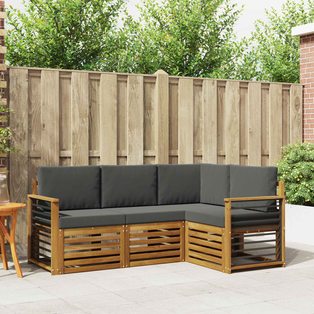 vidaXL Zestawy sof 4 pcs Naturalny i Antracytowy Lite Drewno Akacji