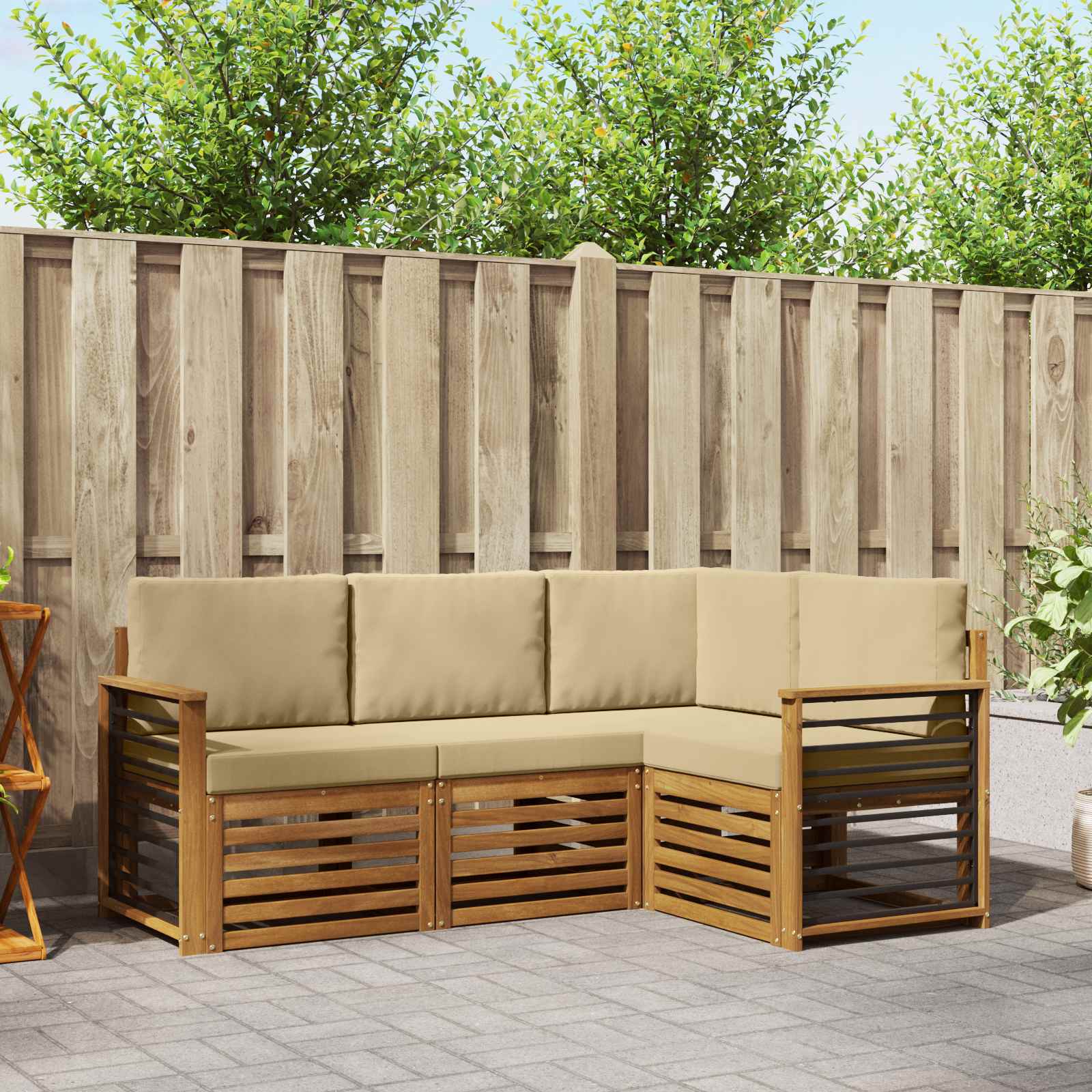 vidaXL Zestawy sof 4 pcs Naturalny i Beżowy Lite Drewno Akacji