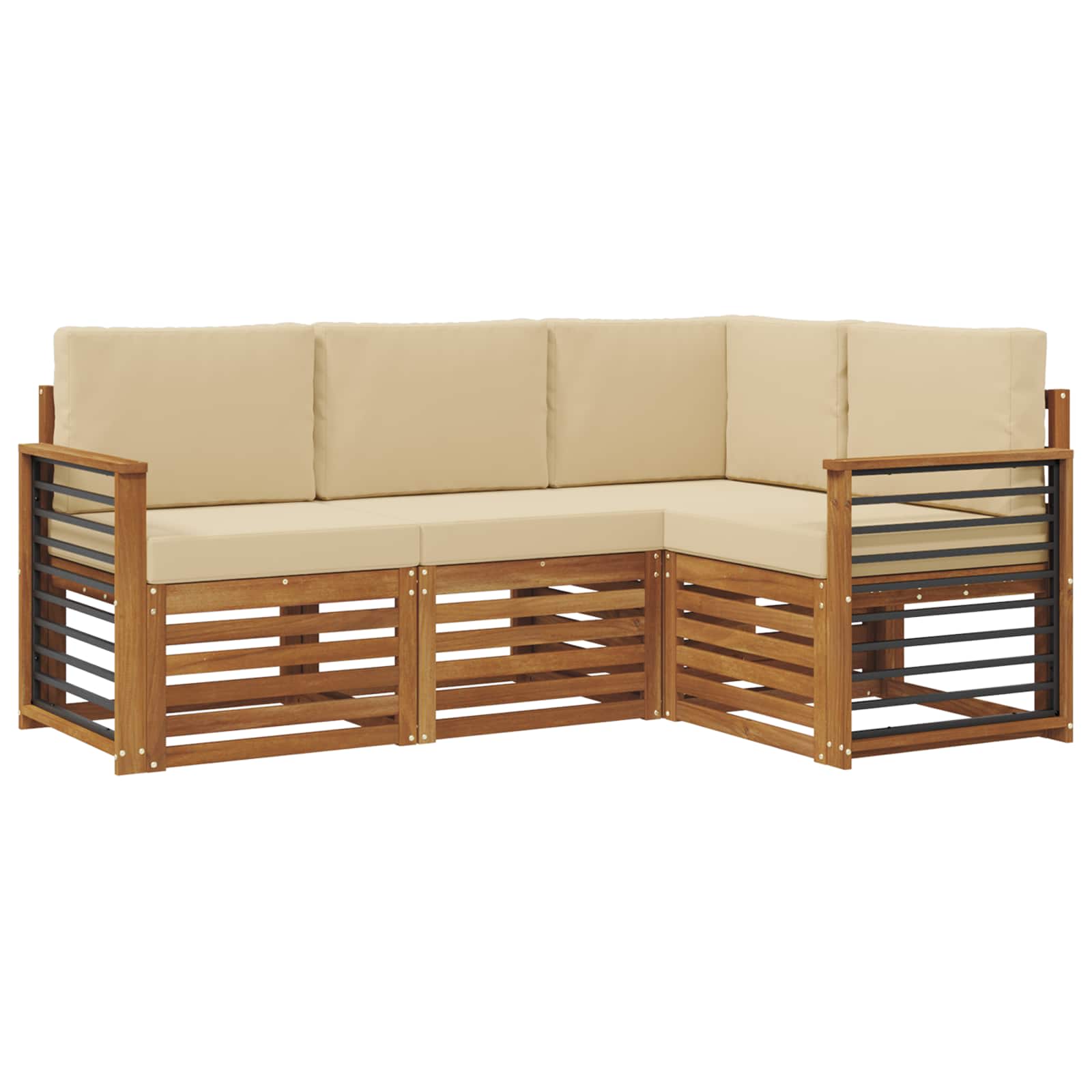 vidaXL Zestawy sof 4 pcs Naturalny i Beżowy Lite Drewno Akacji