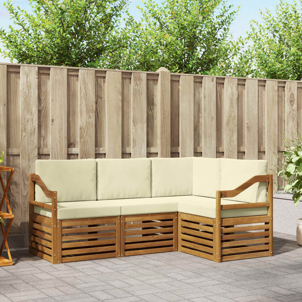 vidaXL Zestawy sof 4 pcs Naturalny i Kremowy Lite Drewno Akacji