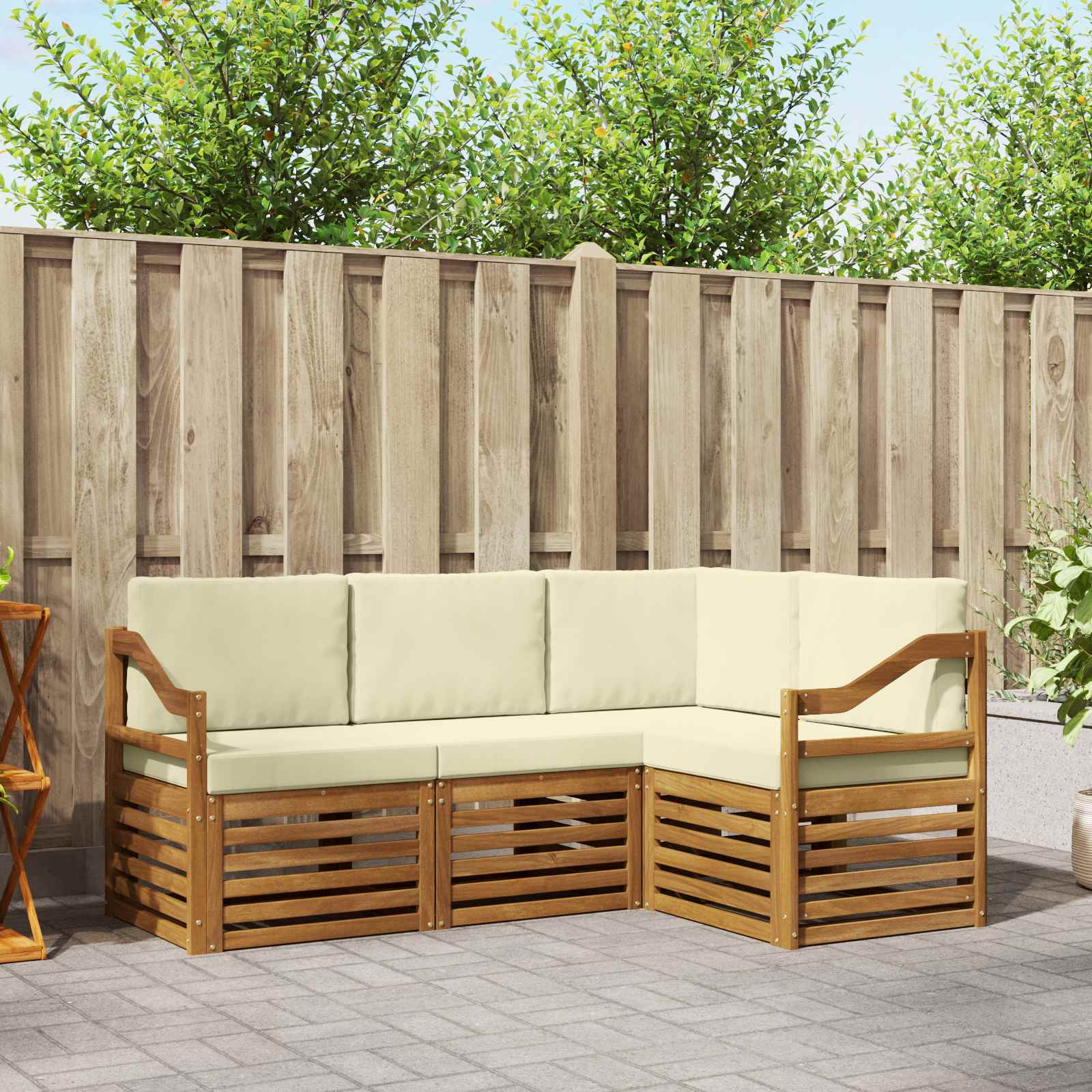 vidaXL Zestawy sof 4 pcs Naturalny i Kremowy Lite Drewno Akacji