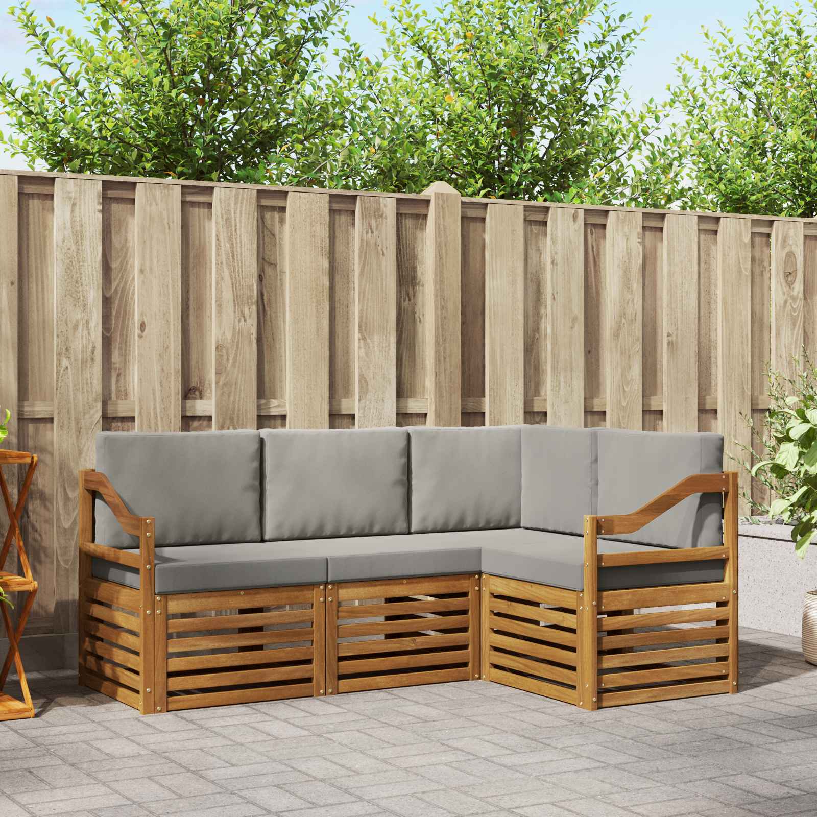 vidaXL Zestawy sof 4 pcs Naturalny i Jasny Szary Lite Drewno Akacji