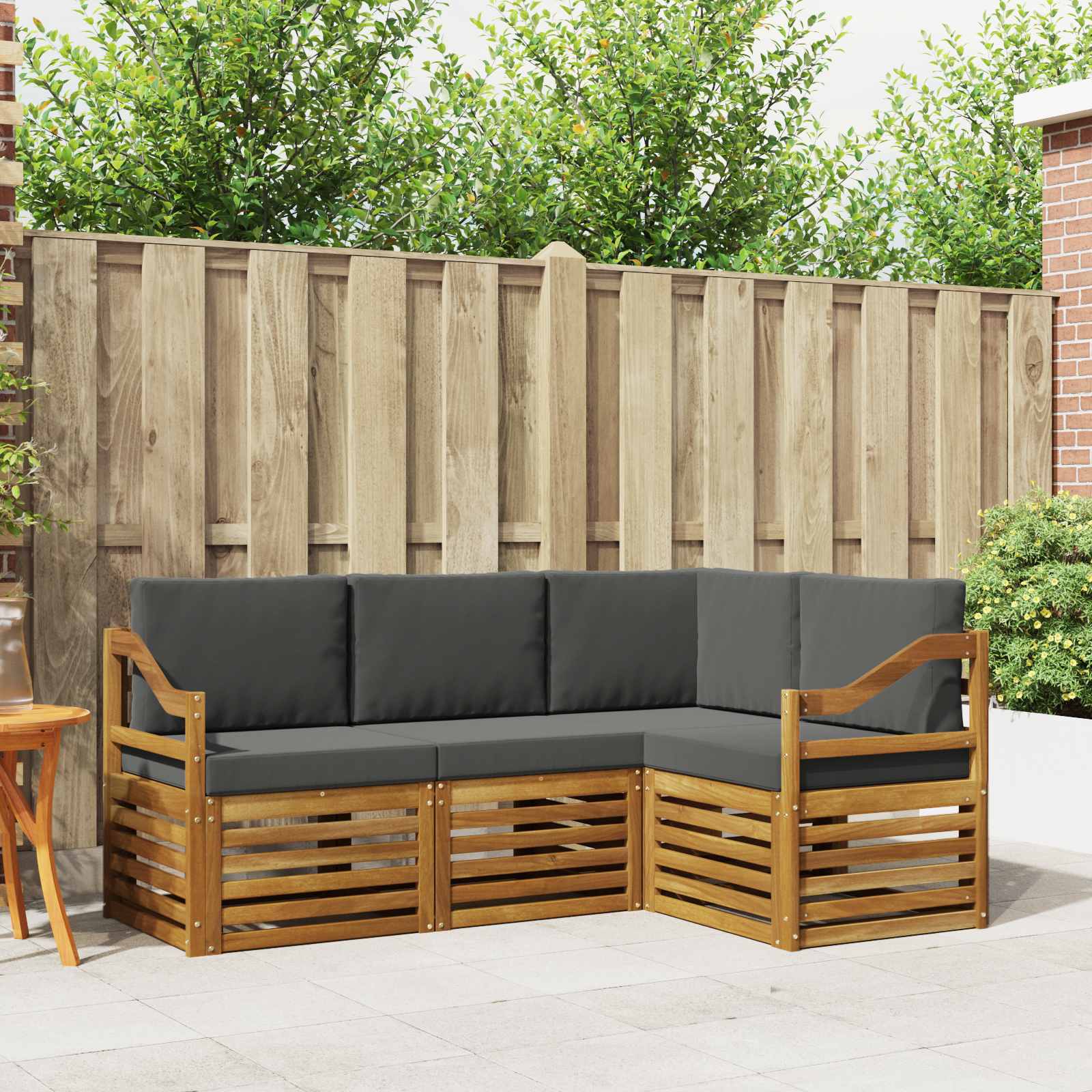 vidaXL Zestawy sof 4 pcs Naturalny i Antracytowy Lite Drewno Akacji