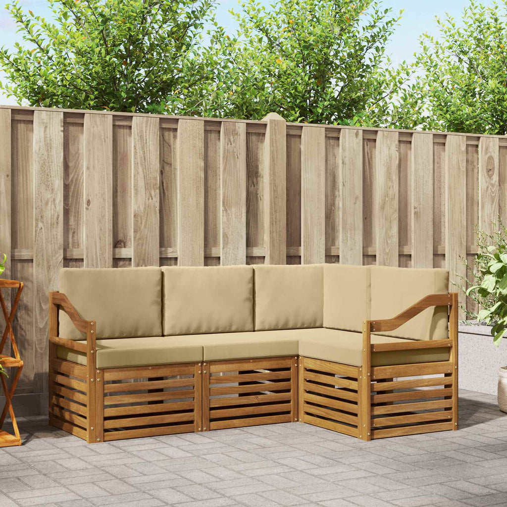 vidaXL Zestawy sof 4 pcs Naturalny i Beżowy Lite Drewno Akacji