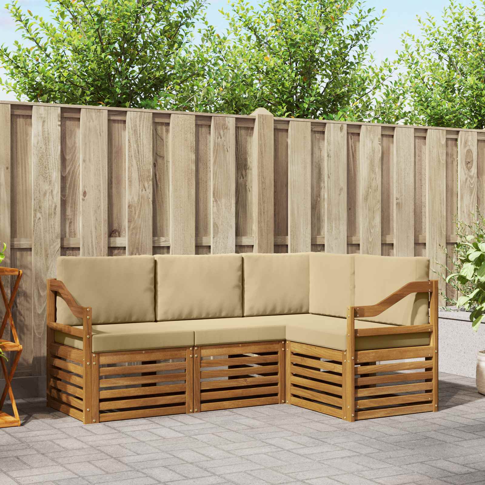 vidaXL Zestawy sof 4 pcs Naturalny i Beżowy Lite Drewno Akacji