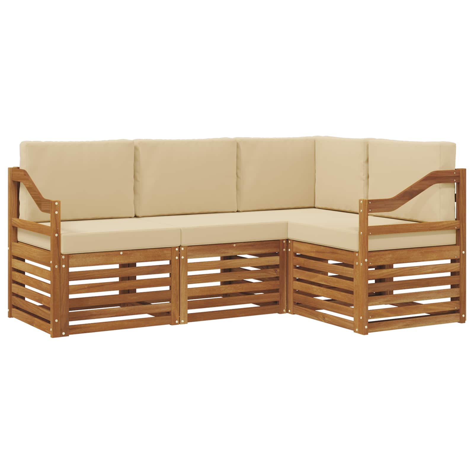 vidaXL Zestawy sof 4 pcs Naturalny i Beżowy Lite Drewno Akacji