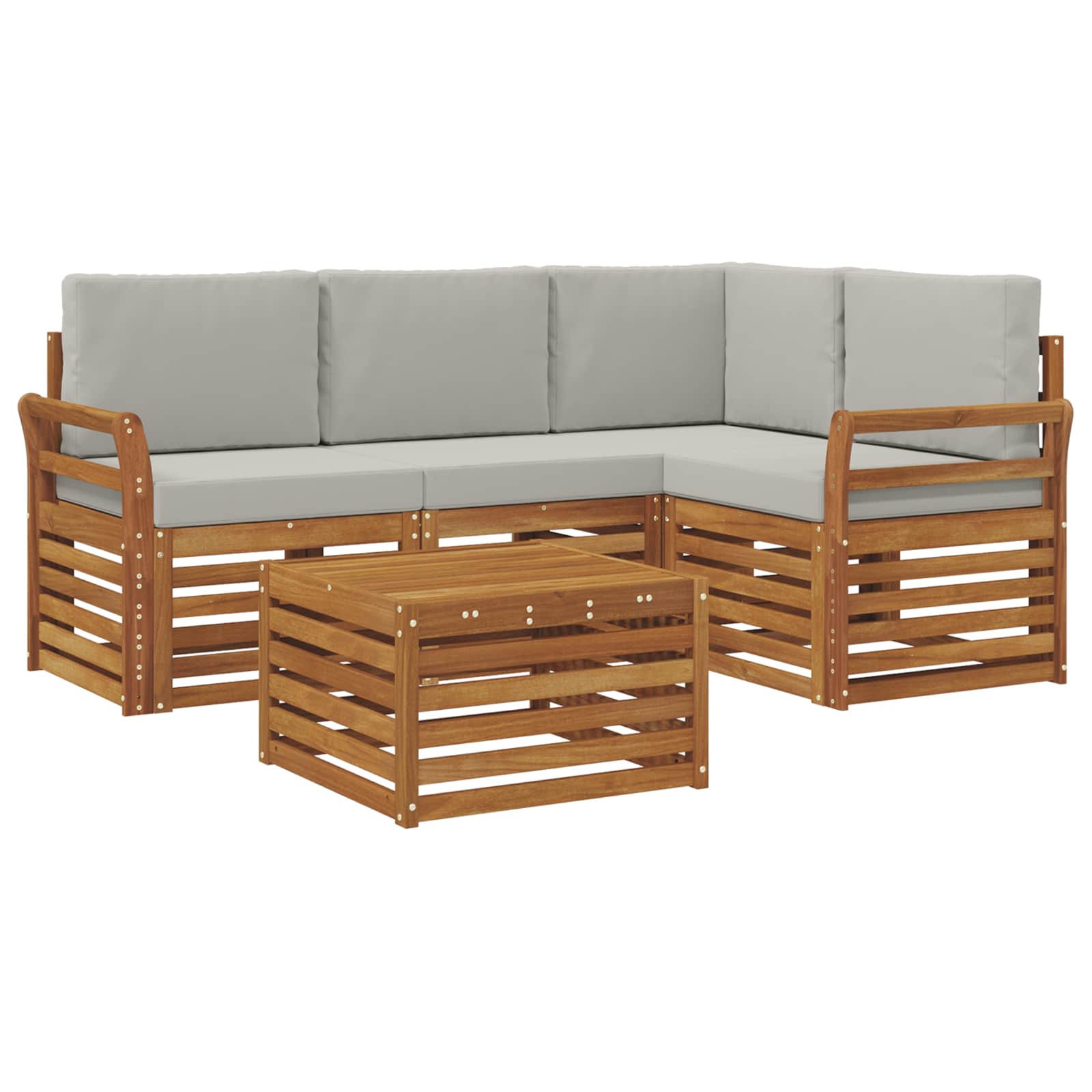 vidaXL Zestaw sof na zewnątrz z poduszką 5 pcs Naturalny i Jasny Szary