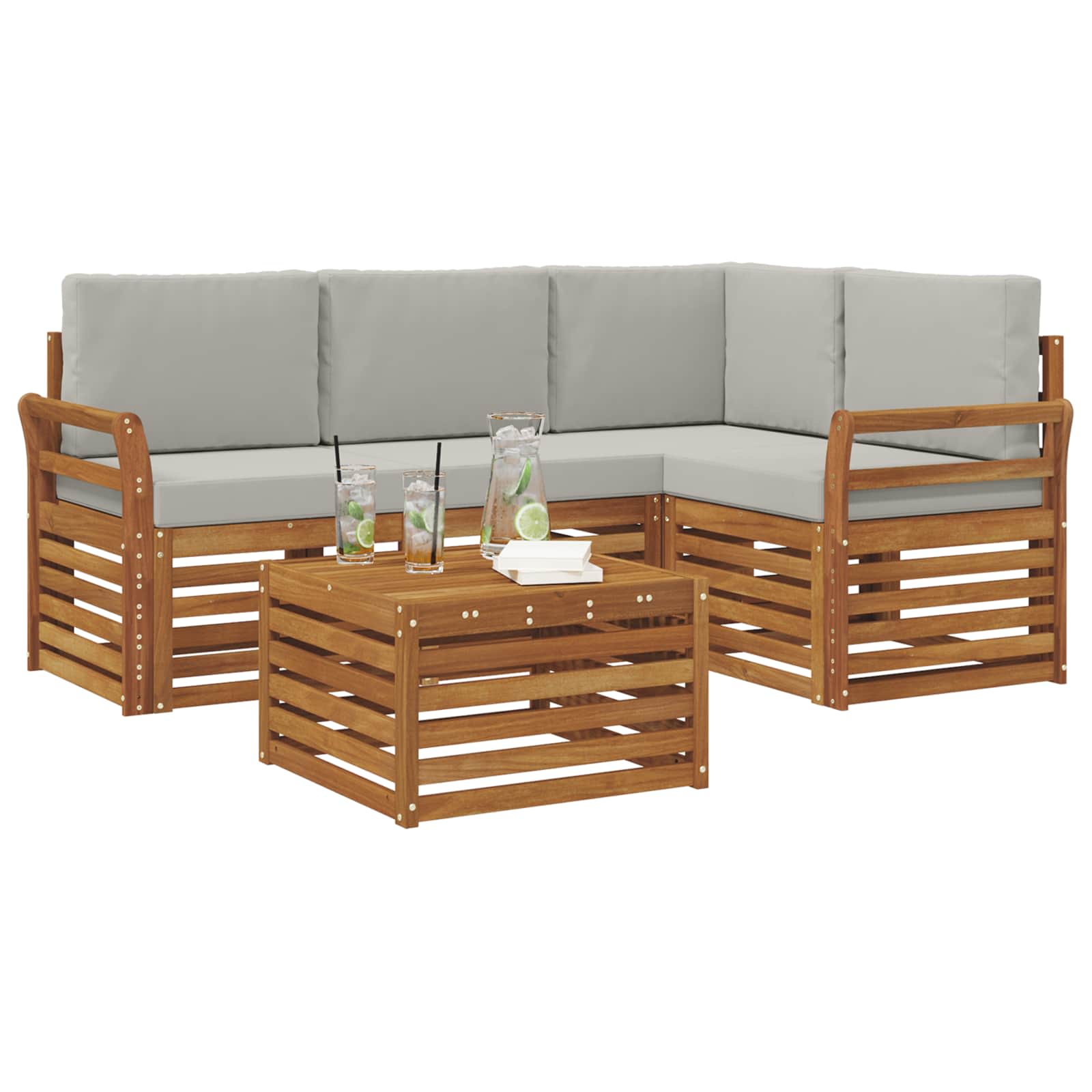 vidaXL Zestaw sof na zewnątrz z poduszką 5 pcs Naturalny i Jasny Szary