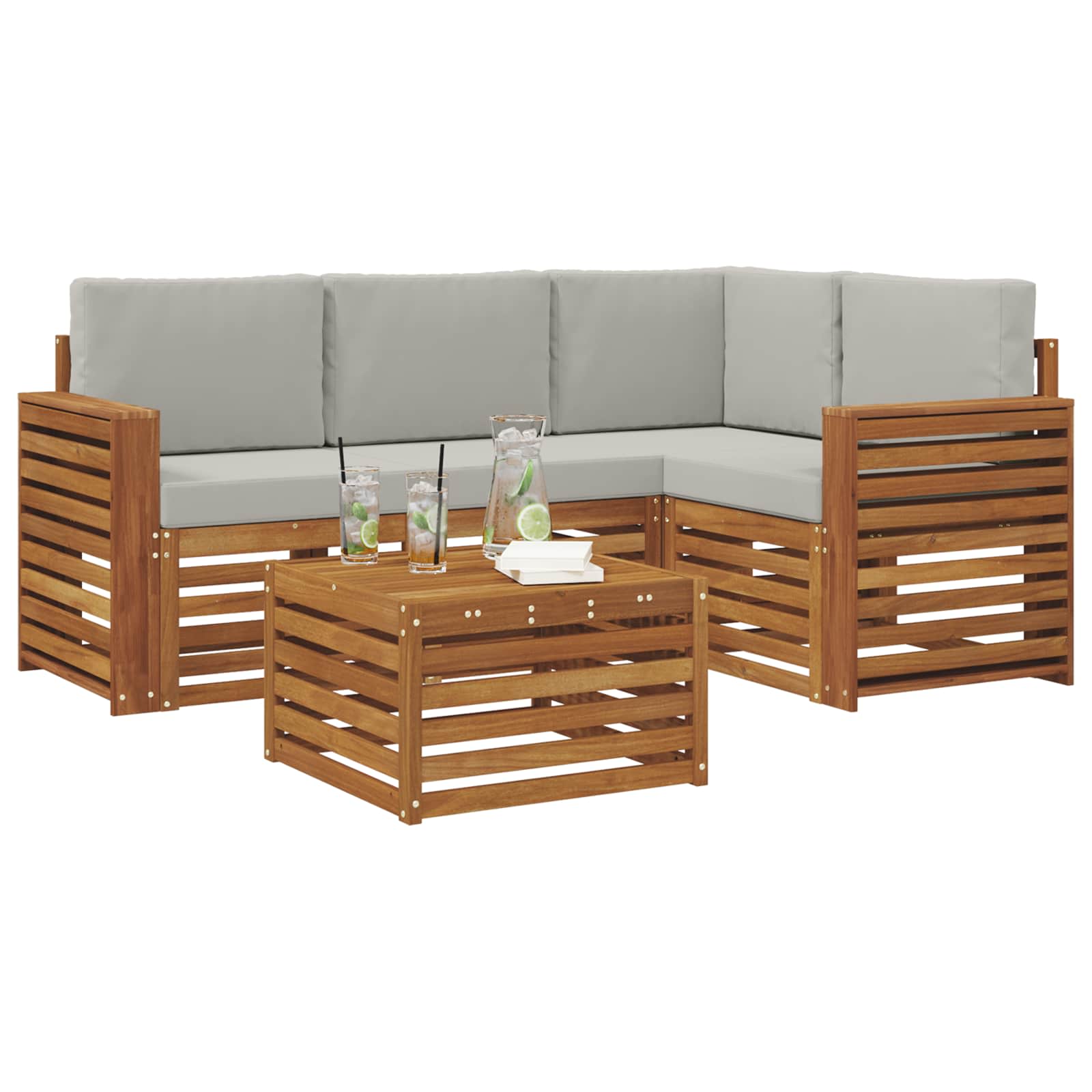 vidaXL Zestaw sof na zewnątrz z poduszką 5 pcs Naturalny i Jasny Szary