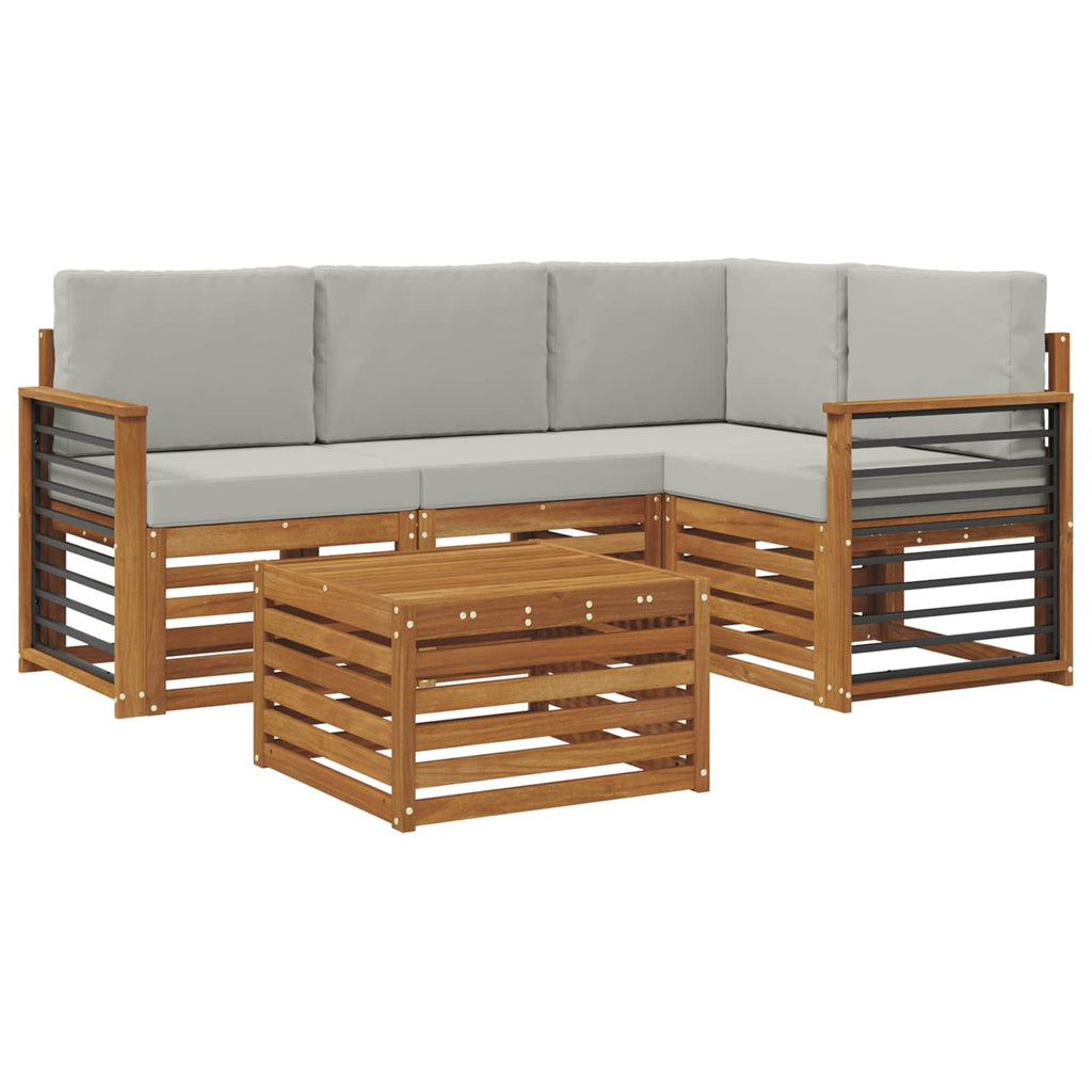 vidaXL Zestaw sof na zewnątrz z poduszką 5 pcs Naturalny i Jasny Szary