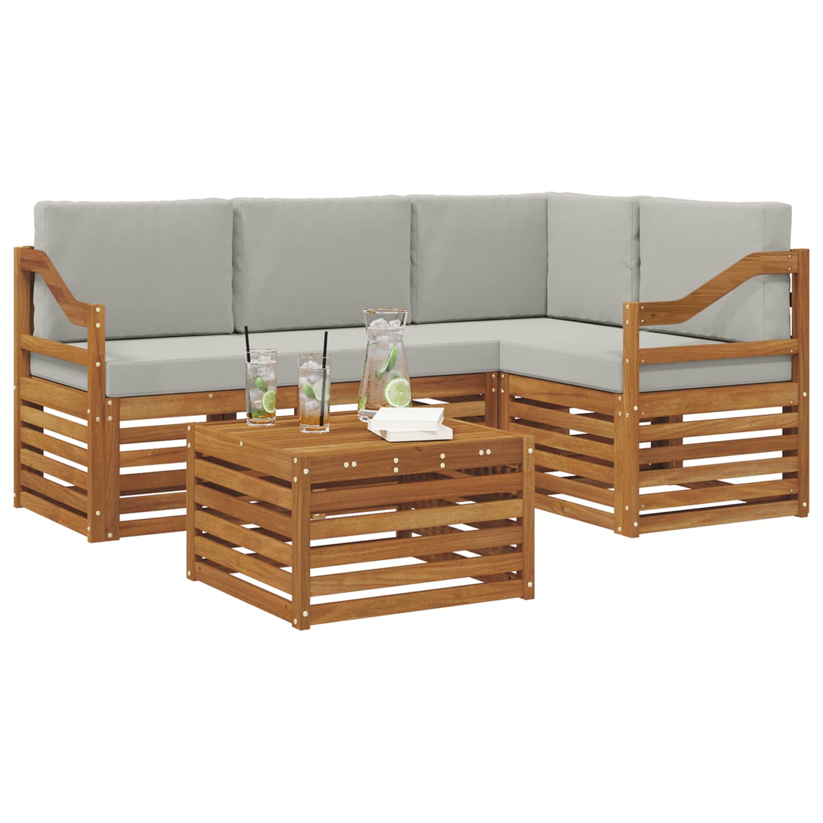 vidaXL Zestaw sof na zewnątrz z poduszką 5 pcs Naturalny i Jasny Szary