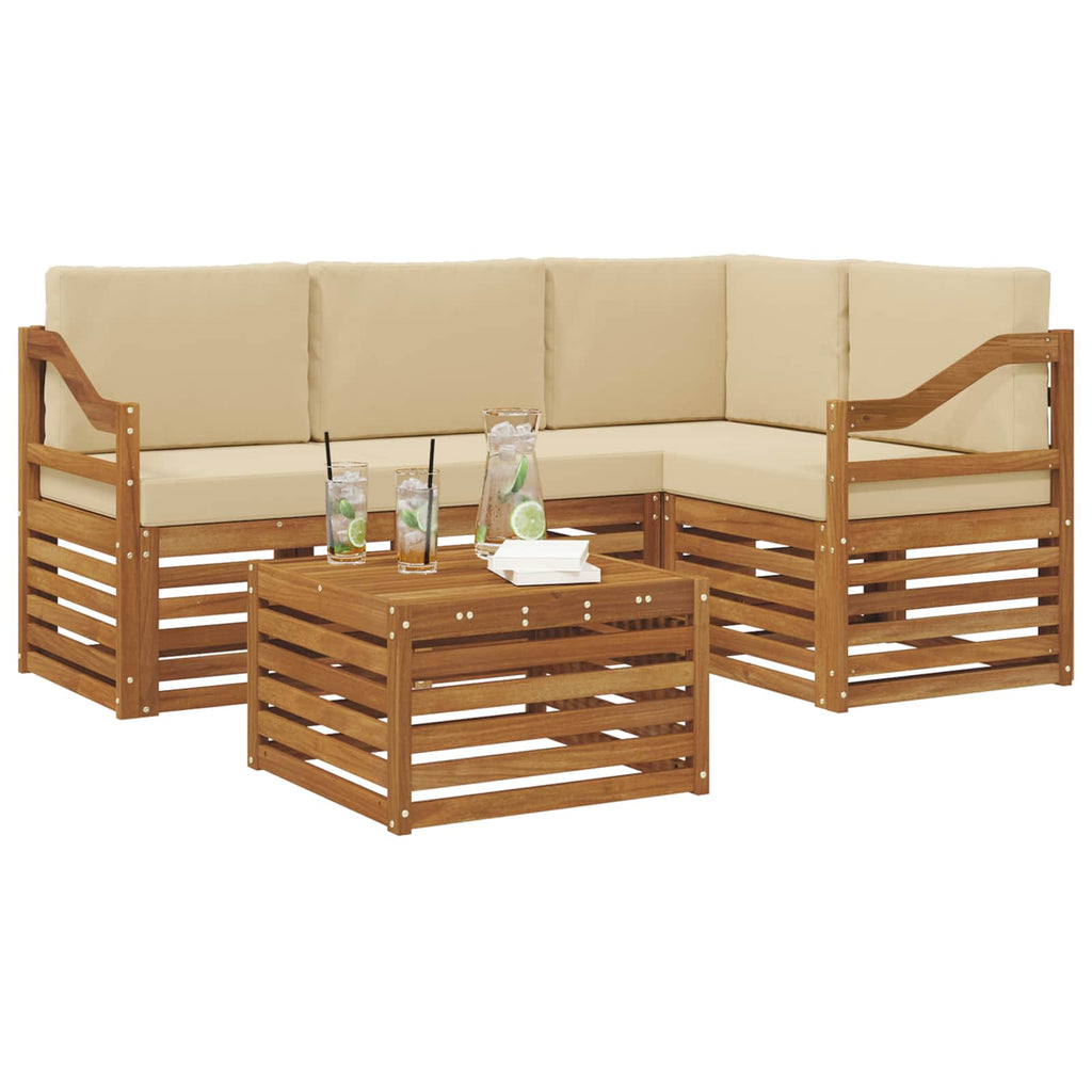 vidaXL Zestaw sof na zewnątrz z poduszką 5 pcs Naturalny i Beżowy