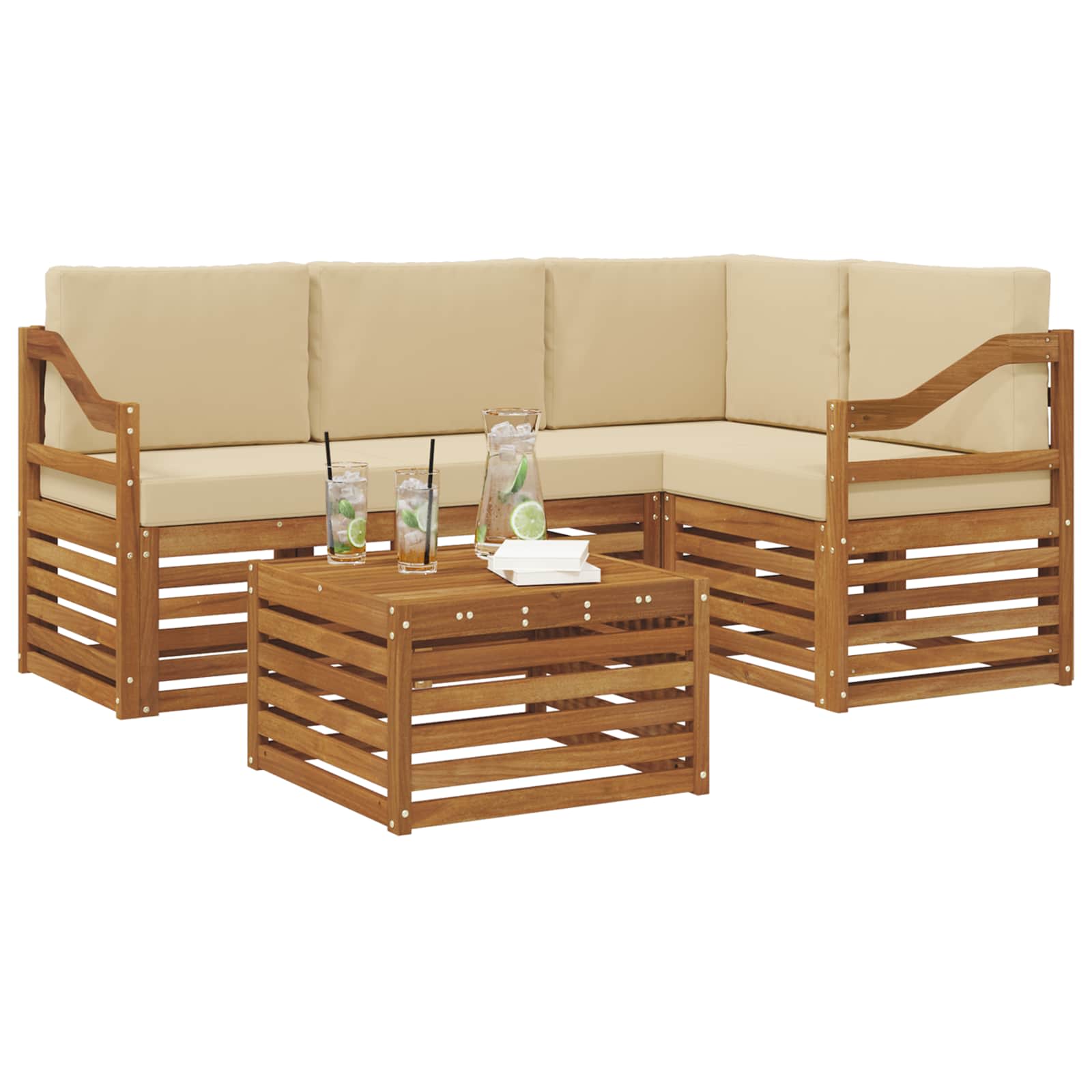 vidaXL Zestaw sof na zewnątrz z poduszką 5 pcs Naturalny i Beżowy