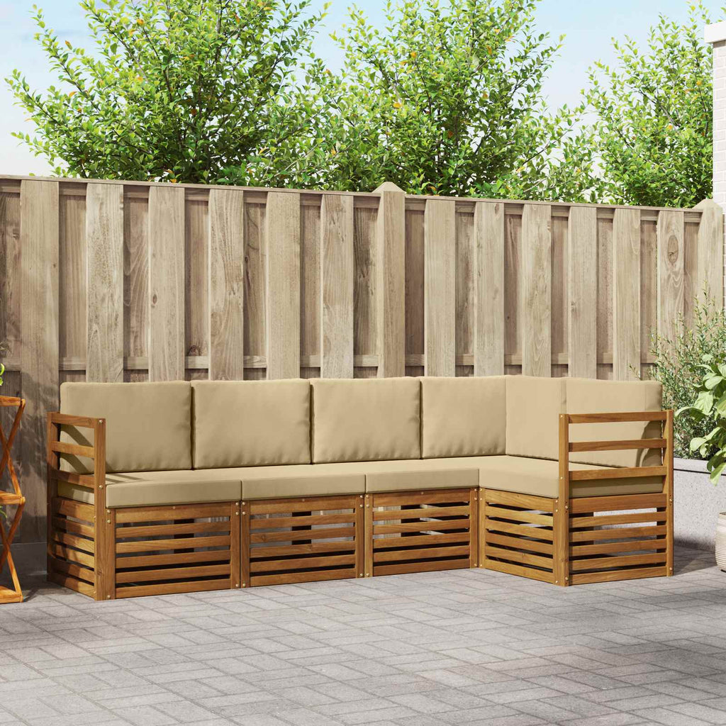vidaXL Zestaw sofy narożnej z poduszką 5 pcs Naturalny i Beżowy
