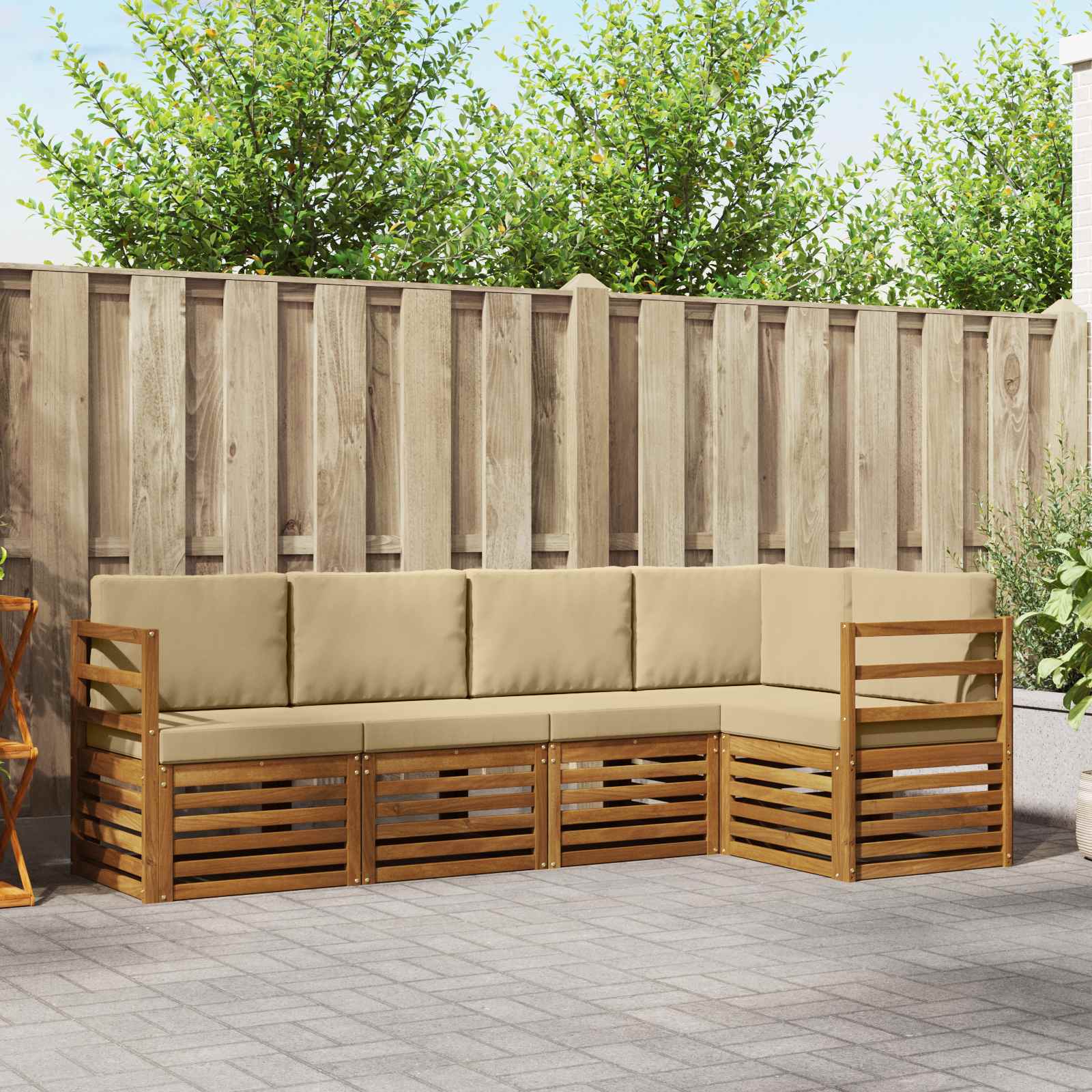 vidaXL Zestaw sofy narożnej z poduszką 5 pcs Naturalny i Beżowy