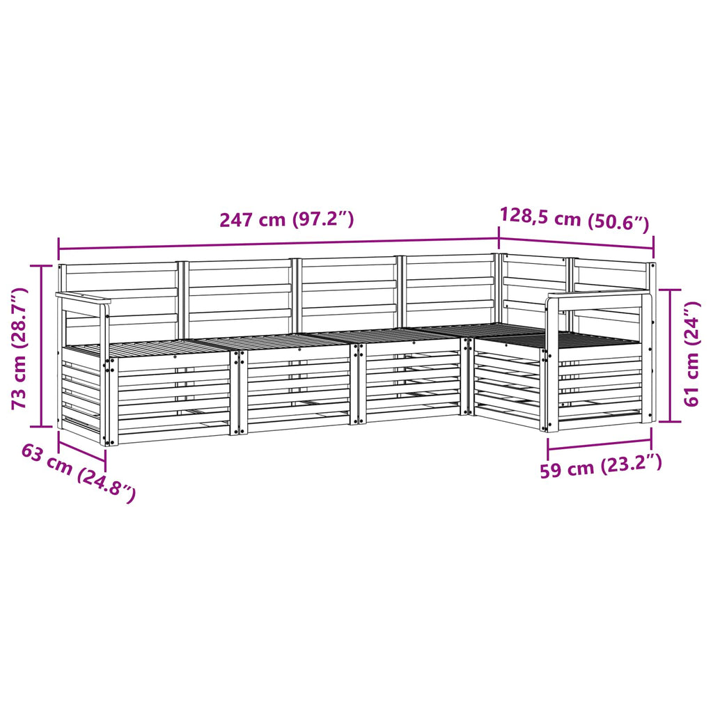 vidaXL Zestaw sofy narożnej 5 pcs Naturalny Lite Drewno Akacji