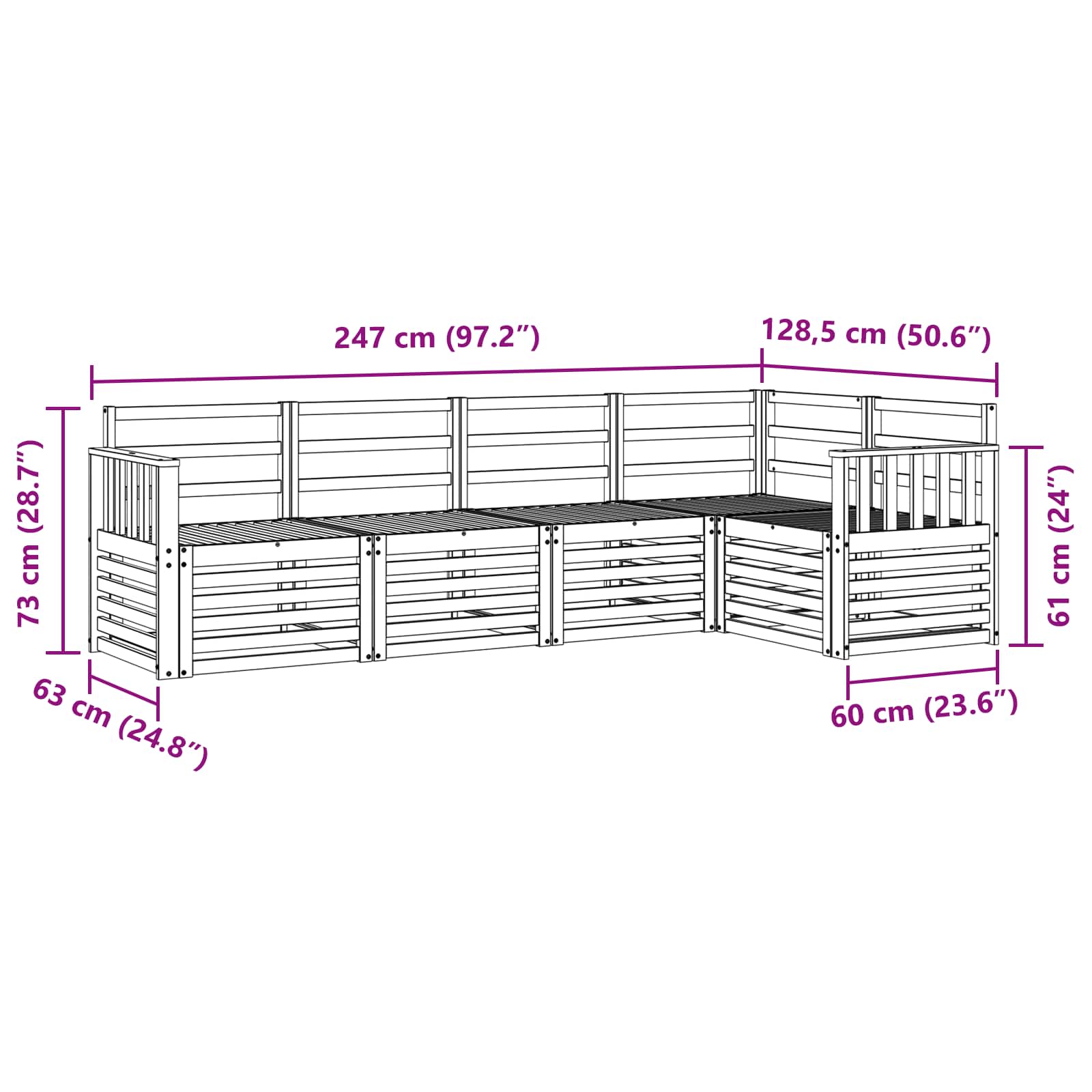vidaXL Zestaw sofy narożnej 5 pcs Naturalny Lite Drewno Akacji