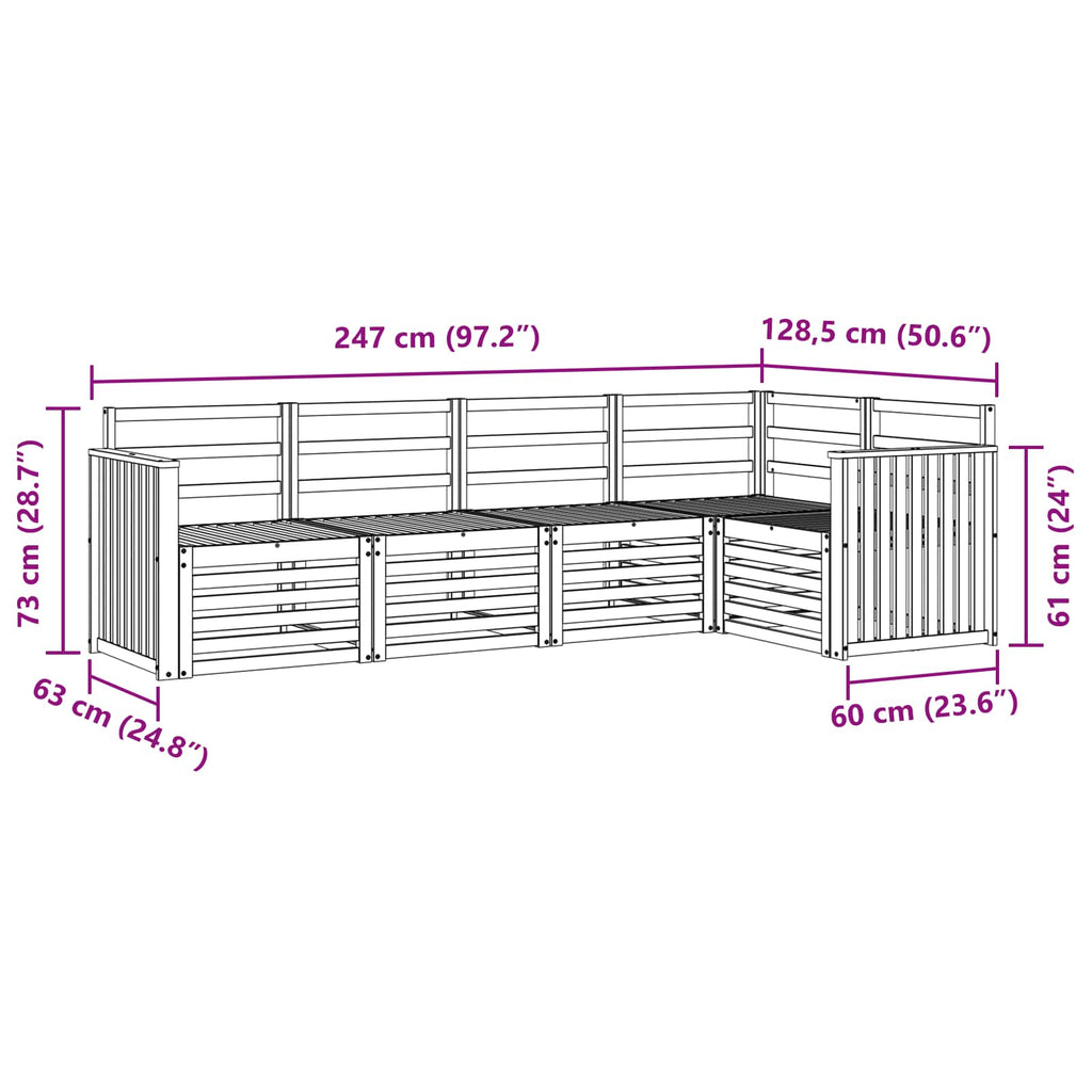 vidaXL Zestaw sofy narożnej 5 pcs Naturalny Lite Drewno Akacji
