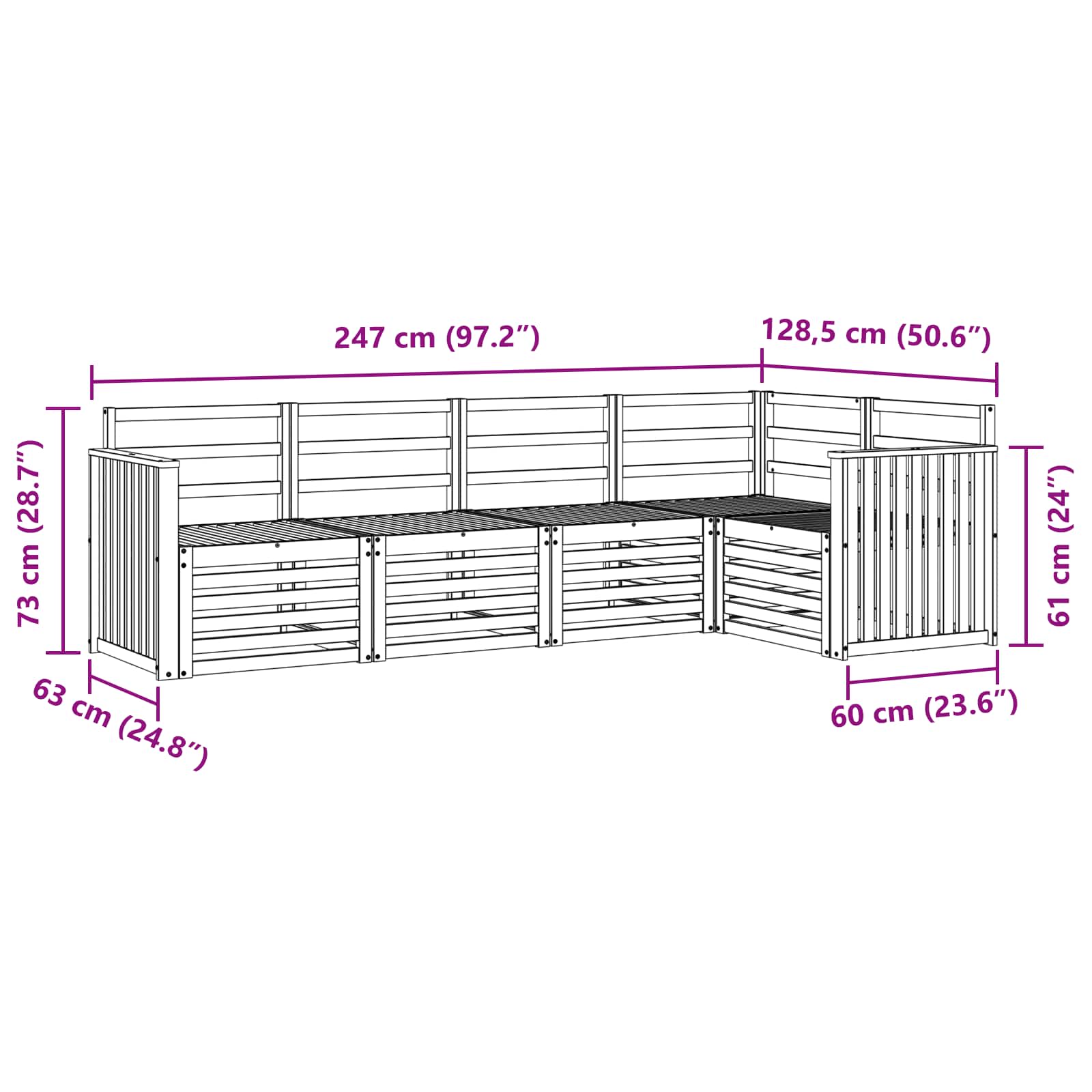 vidaXL Zestaw sofy narożnej 5 pcs Naturalny Lite Drewno Akacji
