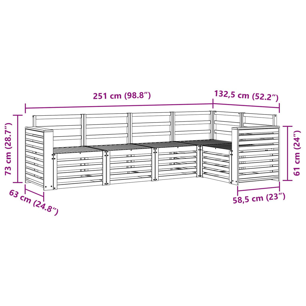 vidaXL Zestaw sofy narożnej 5 pcs Naturalny Lite Drewno Akacji