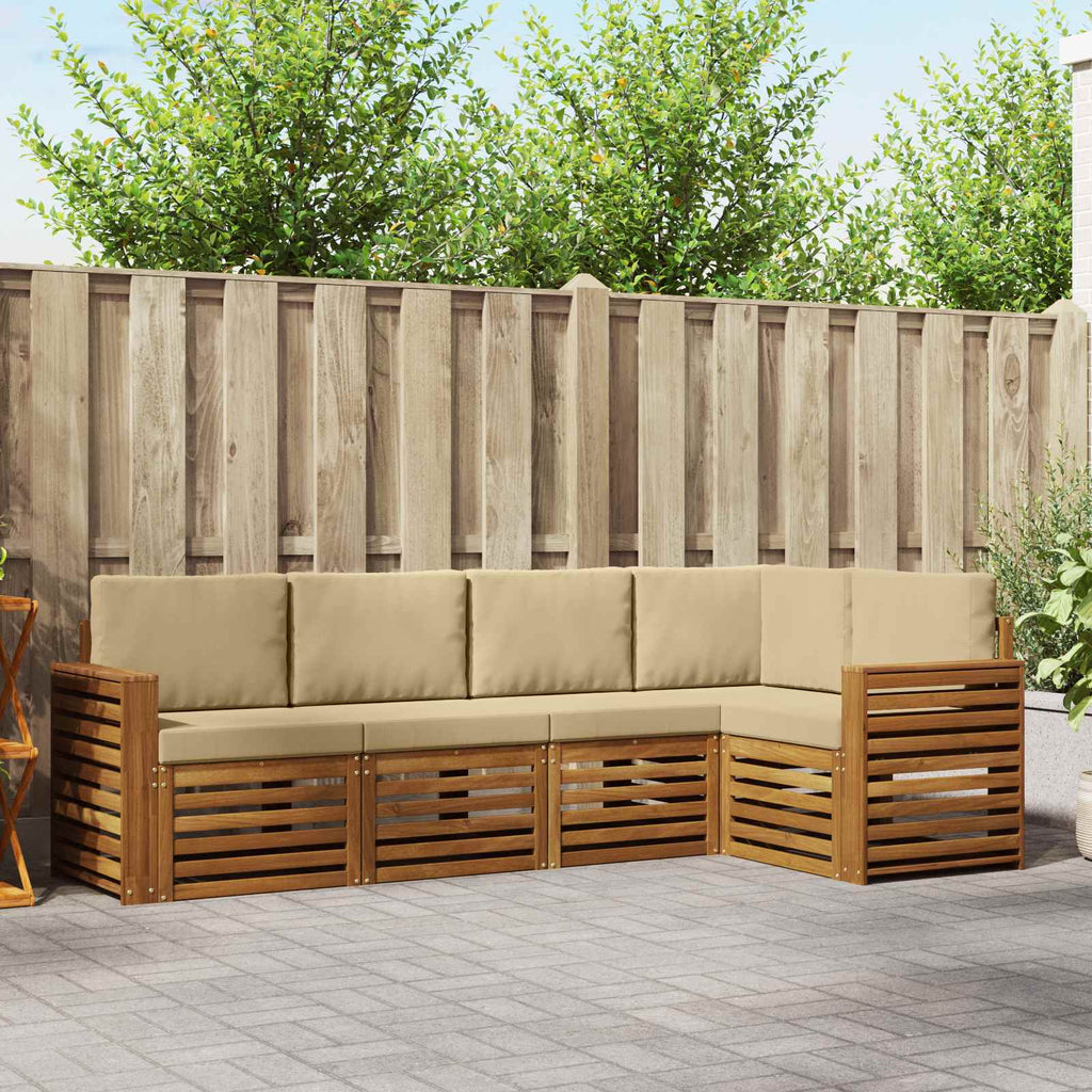vidaXL Zestaw sofy narożnej z poduszką 5 pcs Naturalny i Beżowy