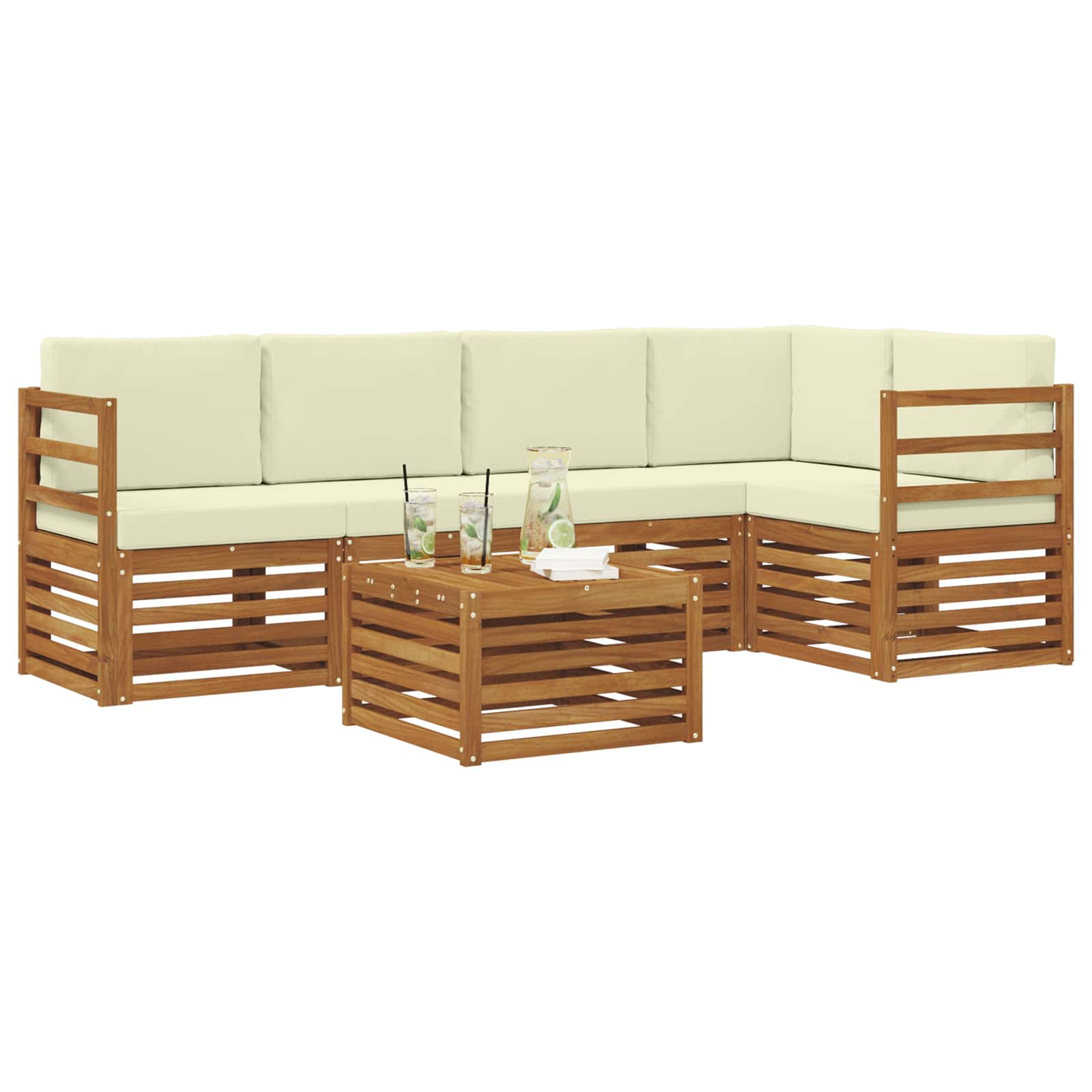 vidaXL Zestaw sofy narożnej z poduszką 6 pcs Naturalny i Kremowy