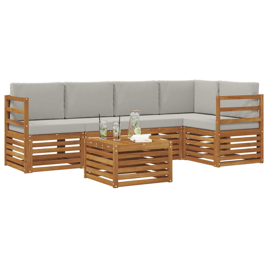vidaXL Zestaw sofy narożnej z poduszką 6 pcs Naturalny i Jasny Szary