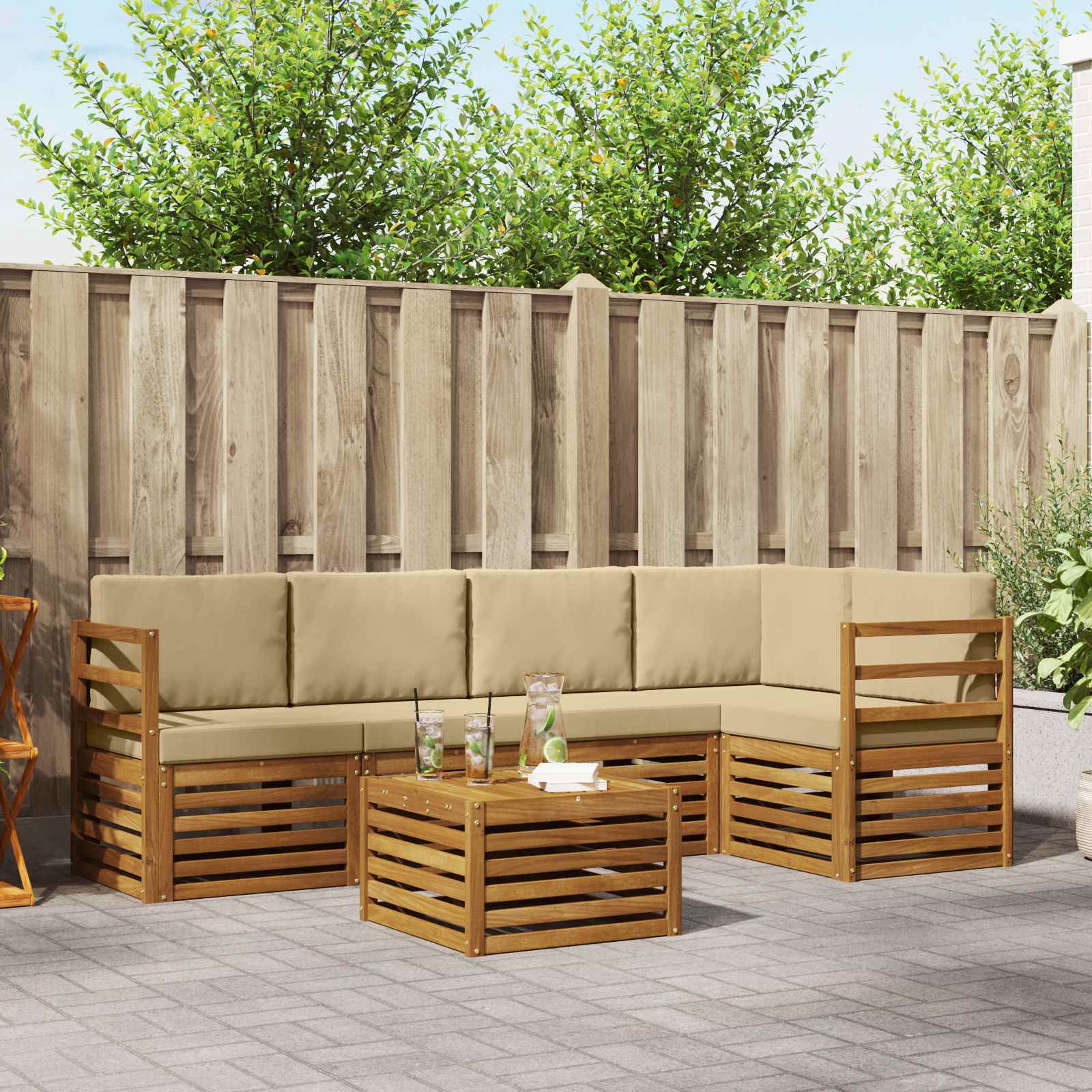 vidaXL Zestaw sofy narożnej z poduszką 6 pcs Naturalny i Beżowy