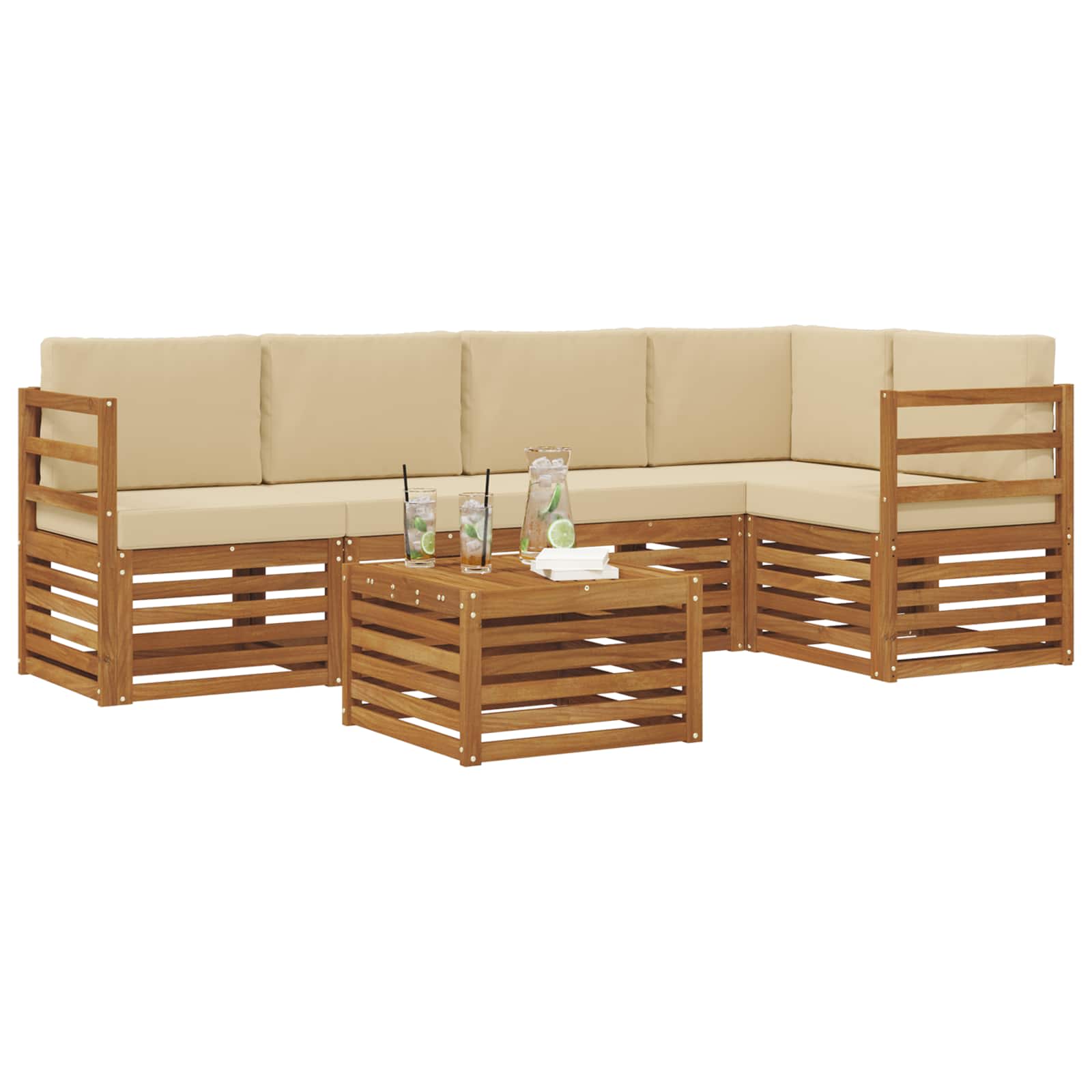 vidaXL Zestaw sofy narożnej z poduszką 6 pcs Naturalny i Beżowy