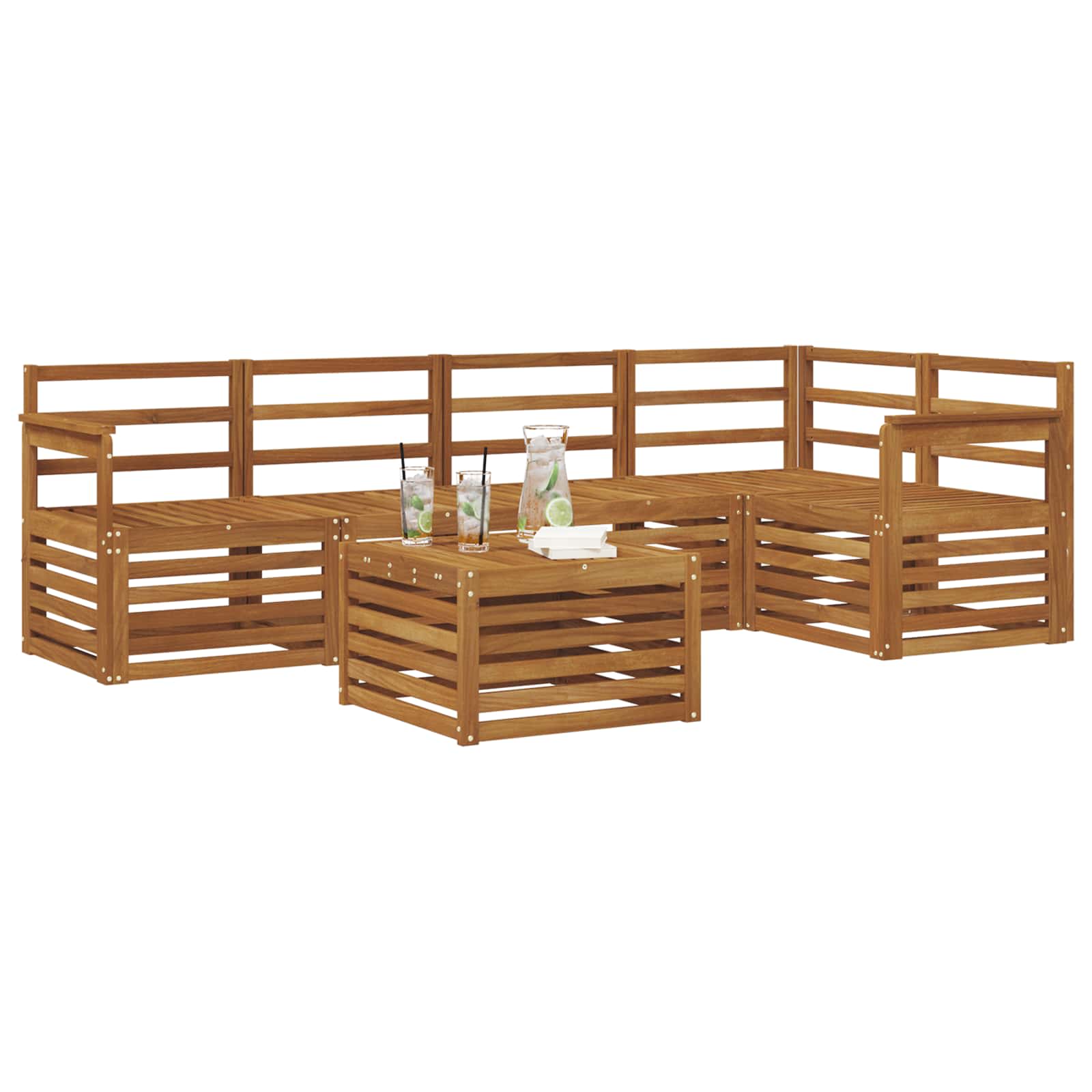 vidaXL Zestaw sofy narożnej 6 pcs Naturalny Lite Drewno Akacji