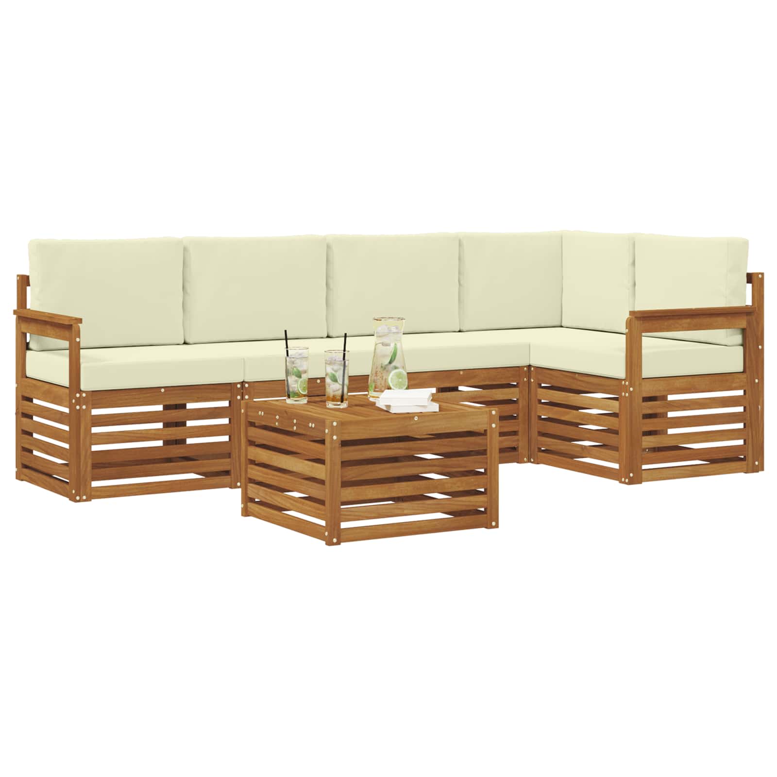 vidaXL Zestaw sofy narożnej z poduszką 6 pcs Naturalny i Kremowy