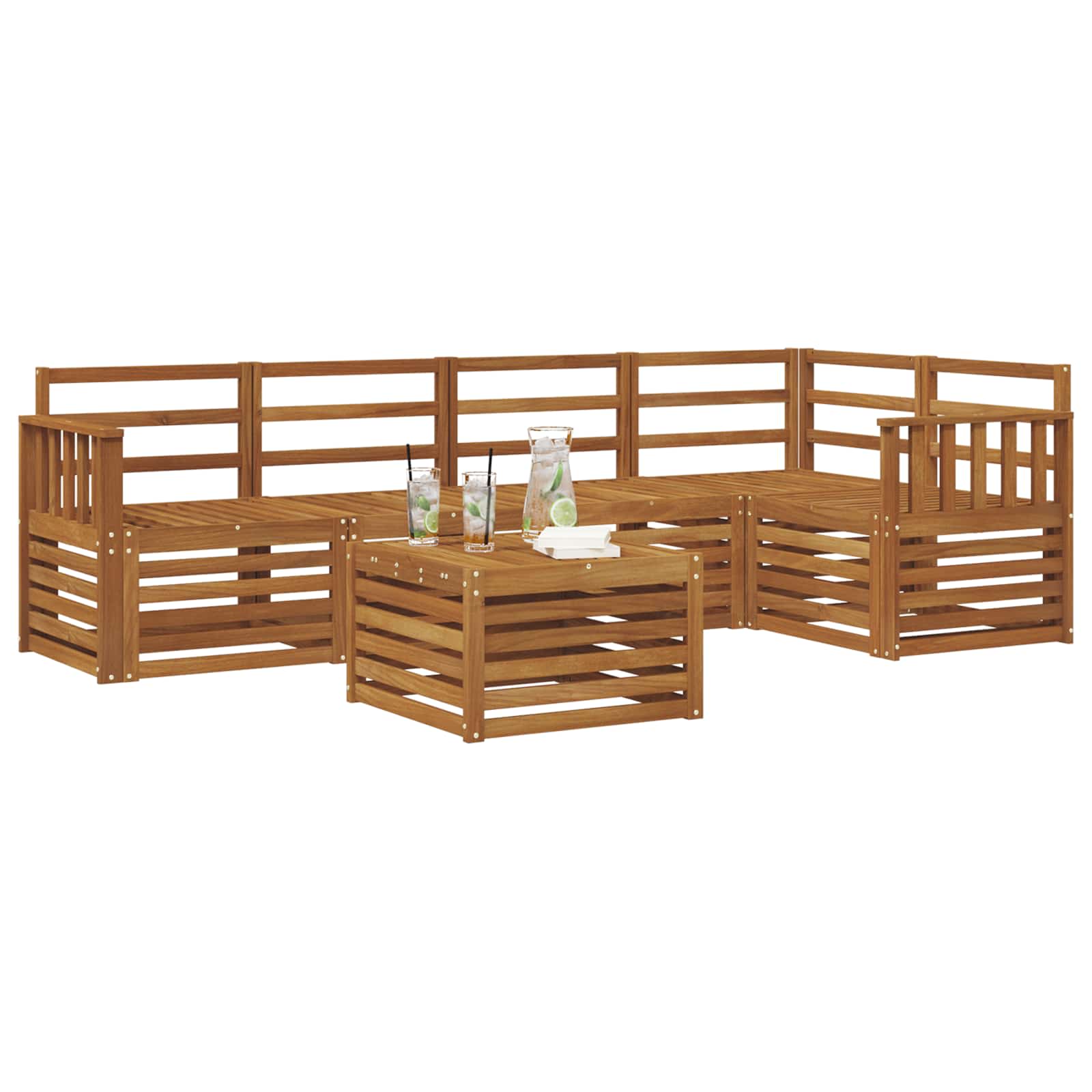 vidaXL Zestaw sofy narożnej 6 pcs Naturalny Lite Drewno Akacji