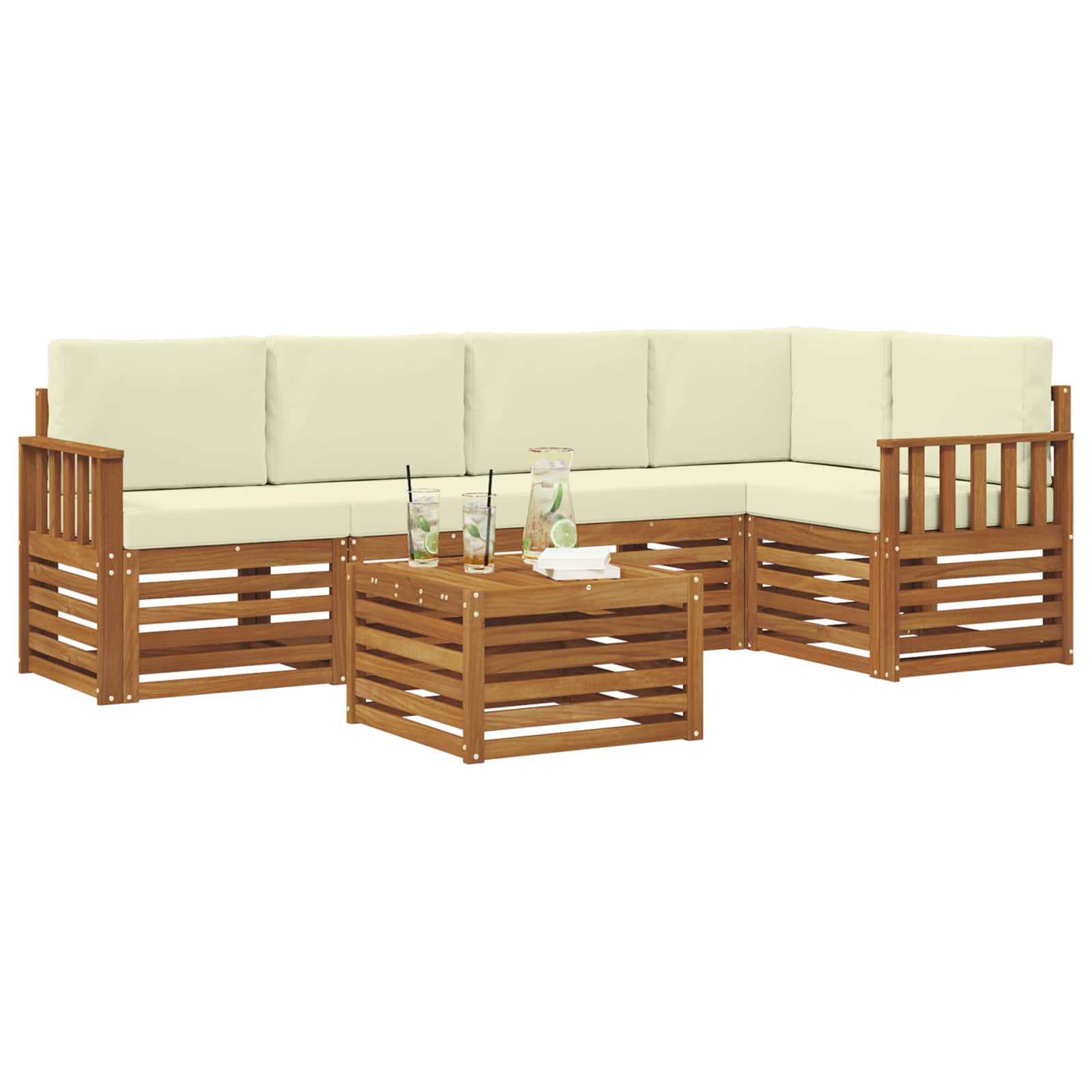 vidaXL Zestaw sofy narożnej z poduszką 6 pcs Naturalny i Kremowy