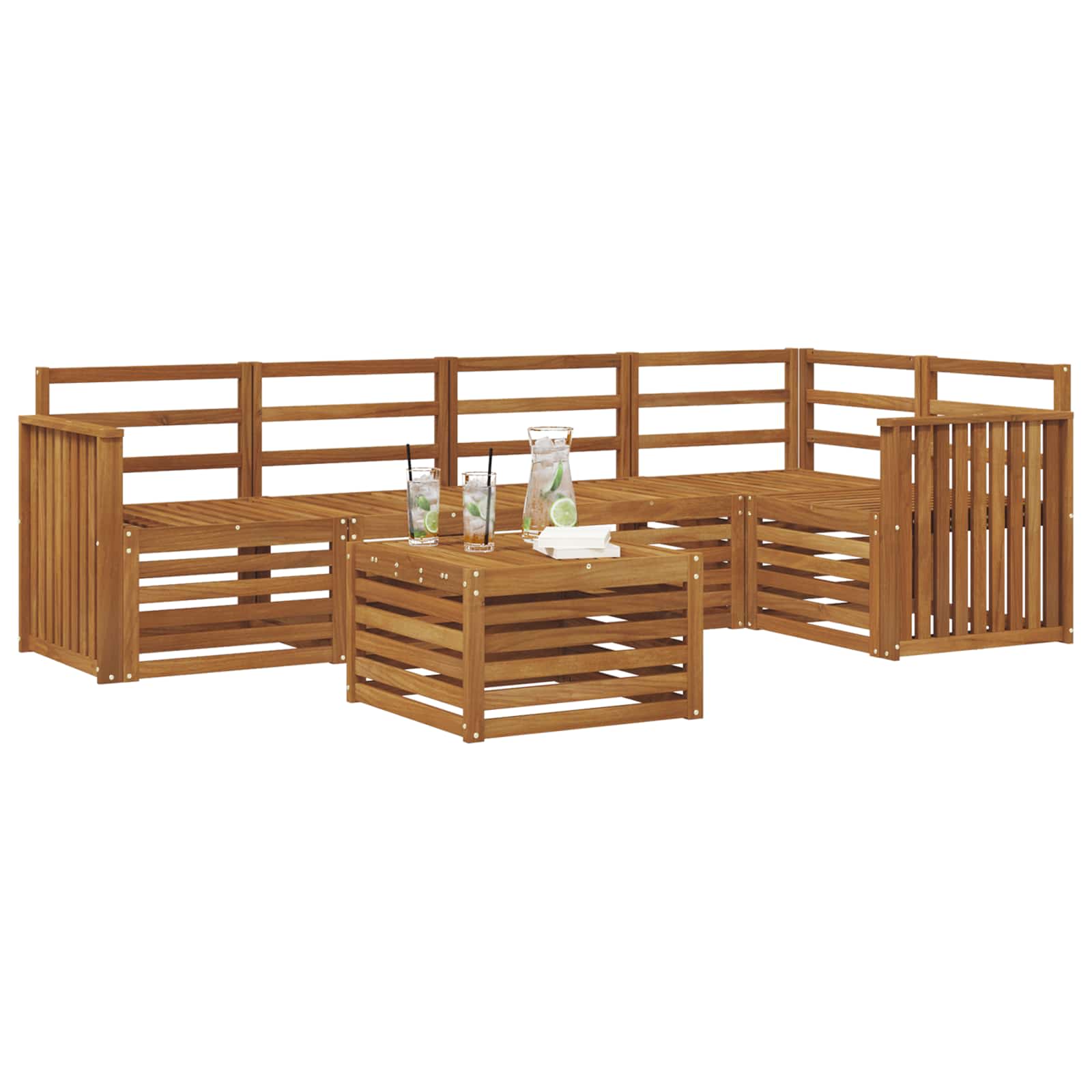 vidaXL Zestaw sofy narożnej 6 pcs Naturalny Lite Drewno Akacji