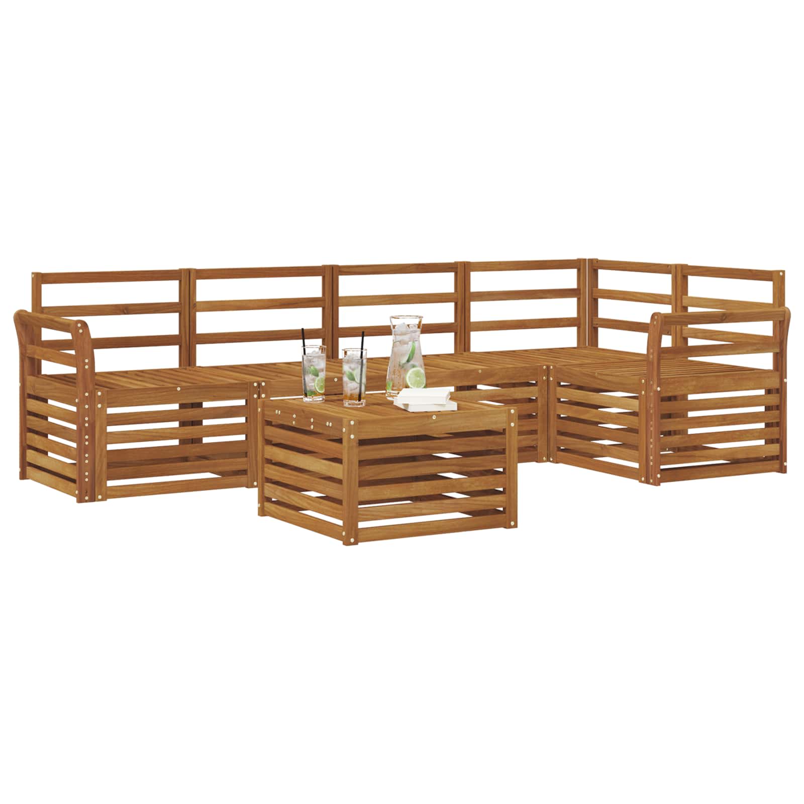 vidaXL Zestaw sofy narożnej 6 pcs Naturalny Lite Drewno Akacji